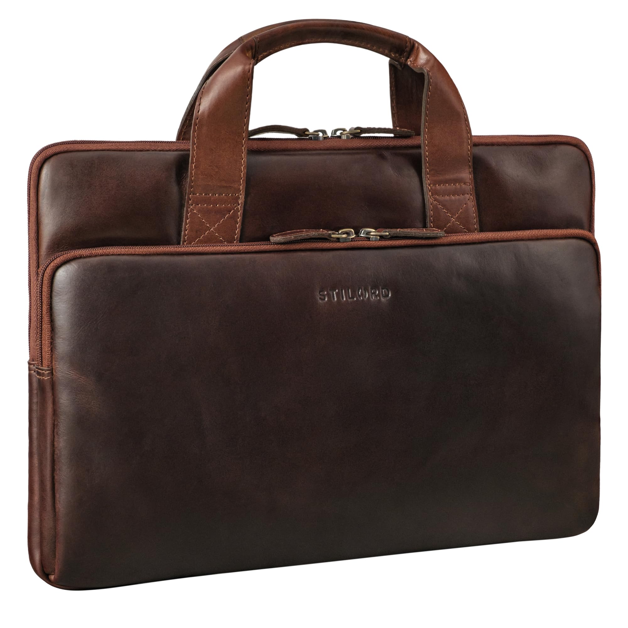 STILORD Beau Bolso Portatil 15.6 Pulgadas Cuero Vintage Bolsa Trabajo para Hombre y Mujer Piel Funda Ordenador 15.6 Pulgadas MacBook Pro Color:Kansas - marrón