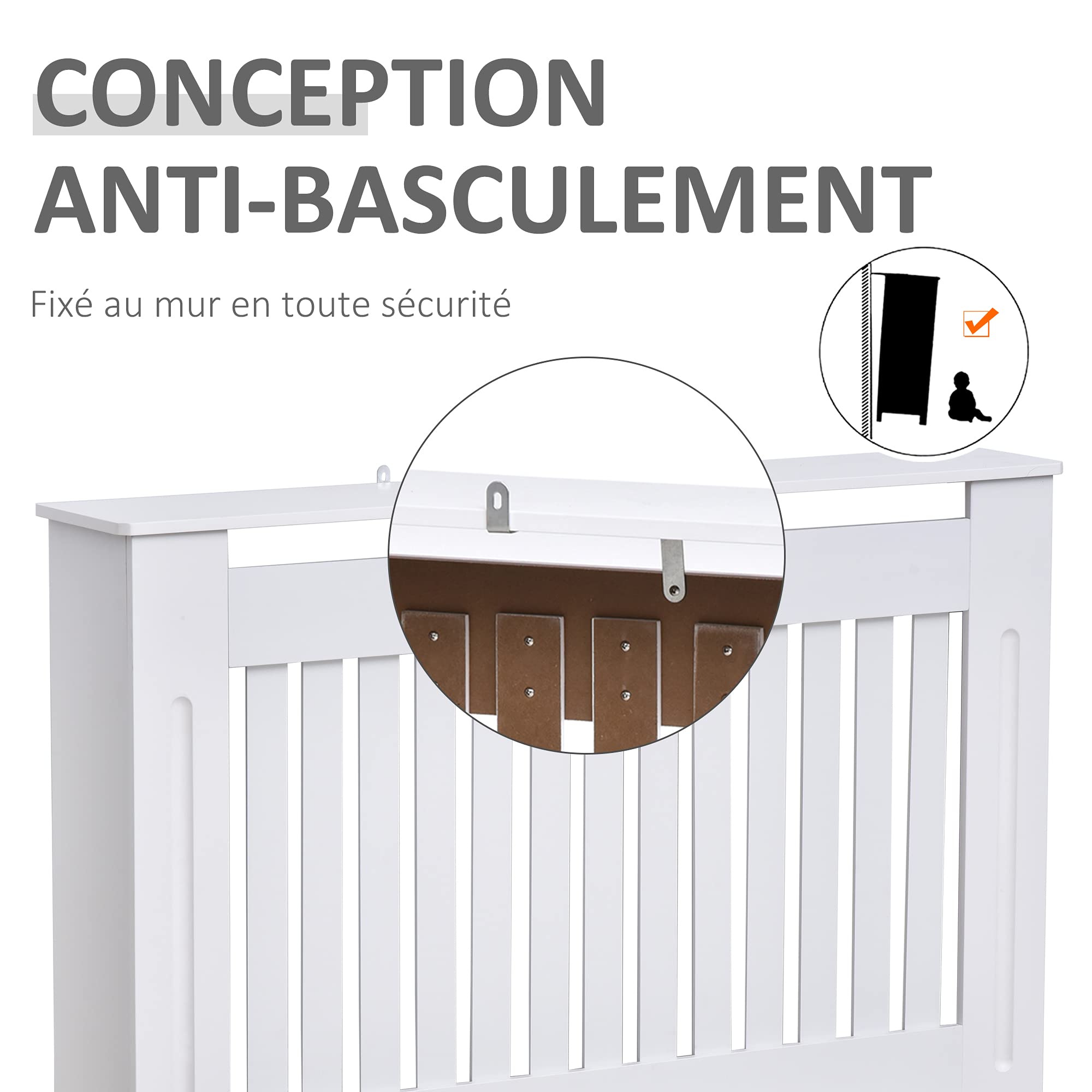 HOMCOM Cache-radiateur Design Couverture Panneau Cabinet 112L x 19l x 81H cm MDF Blanc