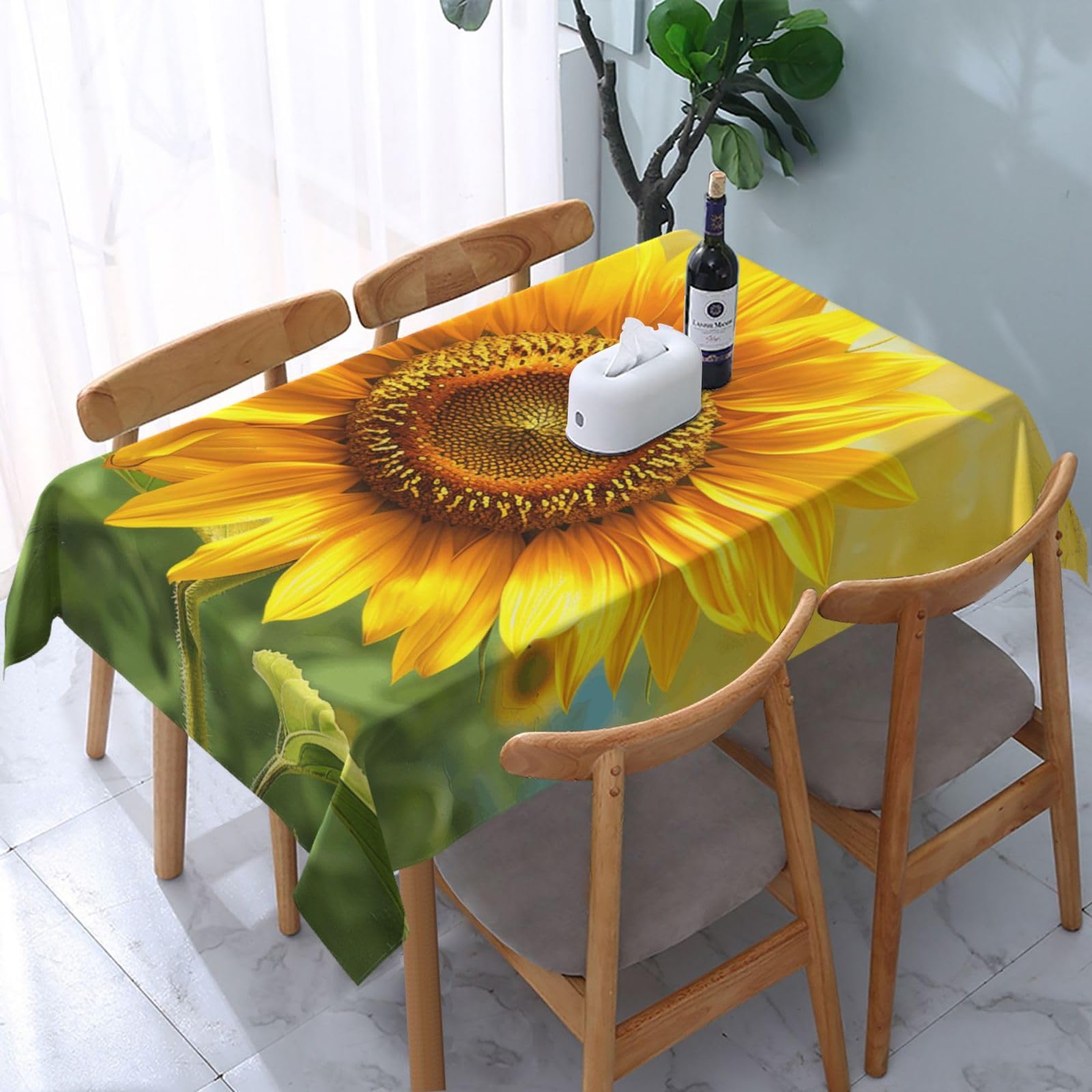 WPKJU Sunflowers Printed Tablecloth Water Resistant Table Cover Washable Rectangle Table Cloth for Tables 54x72 in
