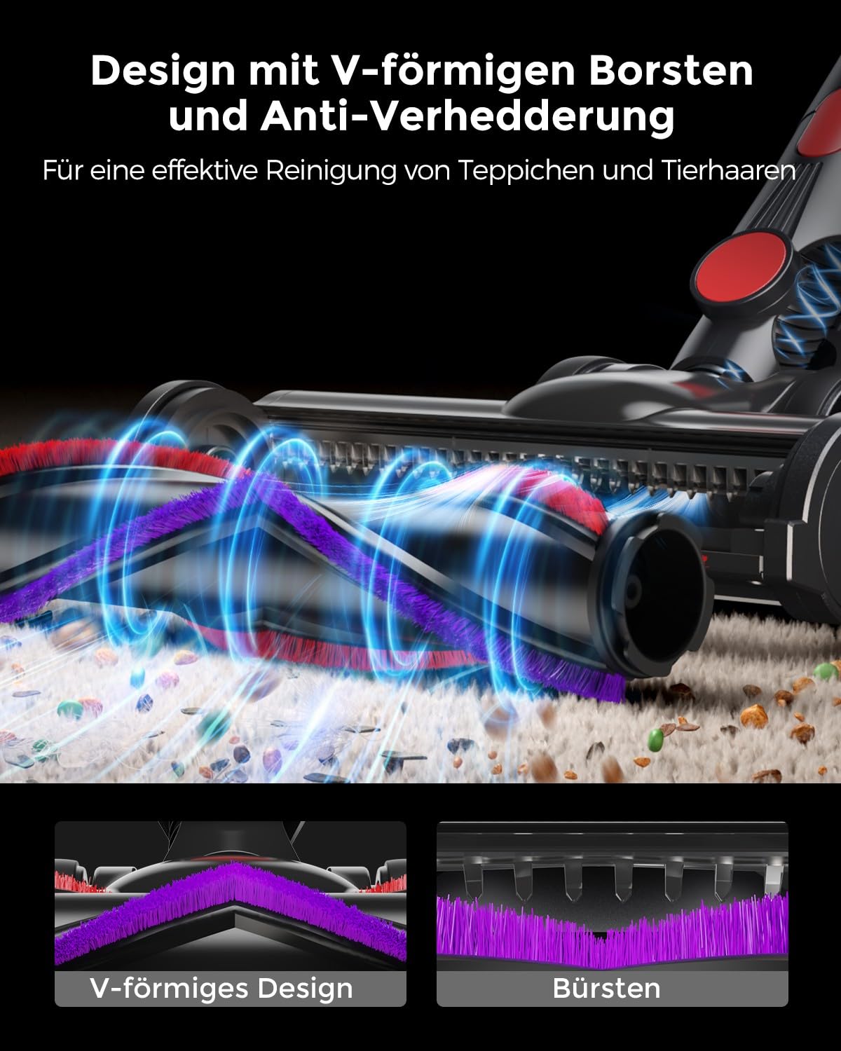 Akku Staubsauger kabellos, 68KPa/600W | Selbsttragendes Design, Doppeltank mit 1,8 L, Bürste gegen Verheddern, reinigt unter Möbeln ohne Bücken