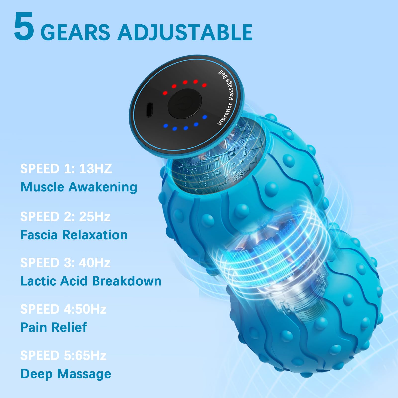 Erdnuss-Massageball, multifunktionaler vibrierender Massageball mit fünf Gängen, Händen, Hinterbeine und anderen Teilen