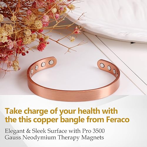 Miniatura 9 de Feraco Pulsera magnética de cobre para hombres y mujeres, artritis y articulaciones, 99.99% de cobre puro con imanes de neodimio eficaces (juego de