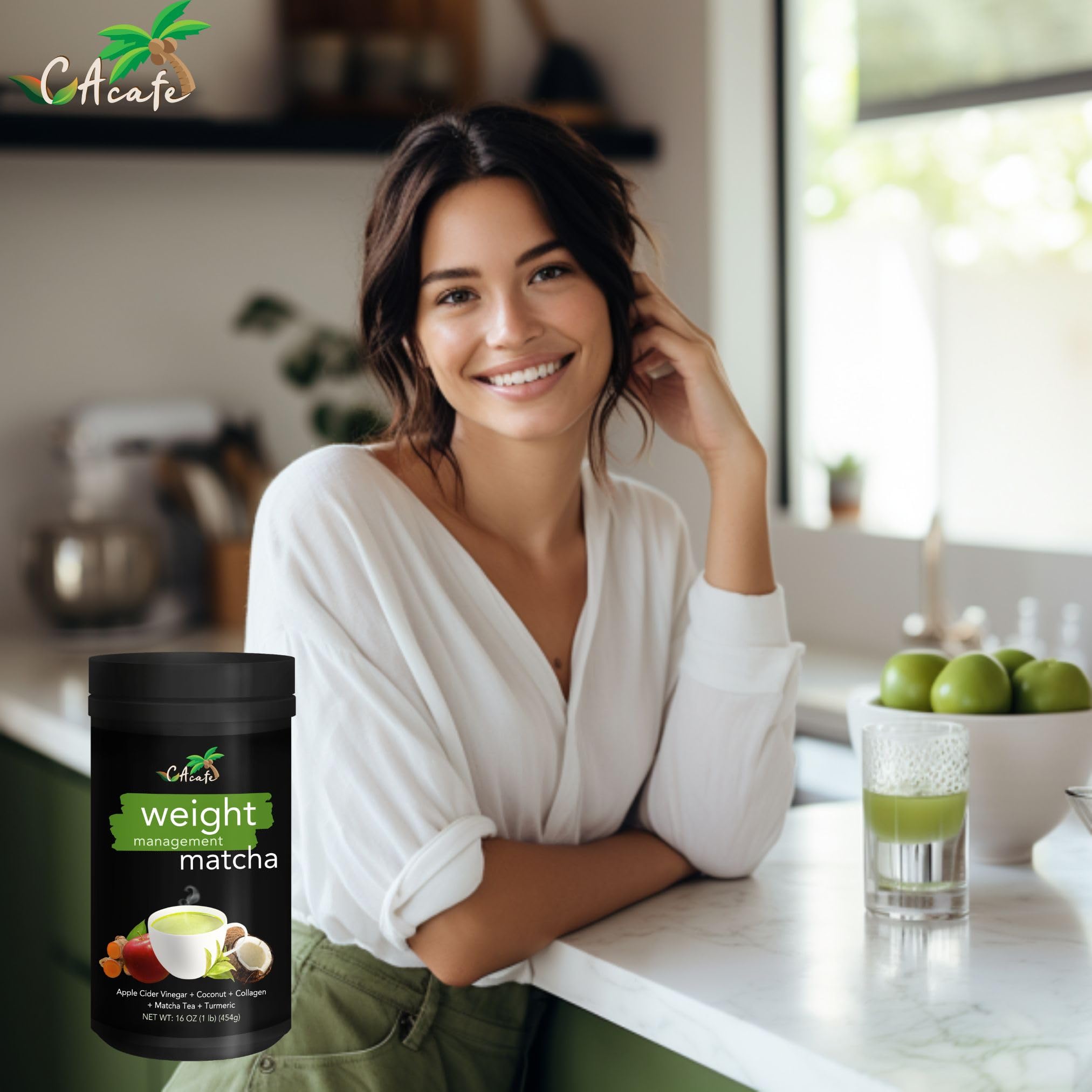 CAcafe Apple Cider Vinegar Turmeric Matcha Tea 9g Protein Ultimate Superfoods Blend of ACV Turmeric Collagen Coconut and — view 8