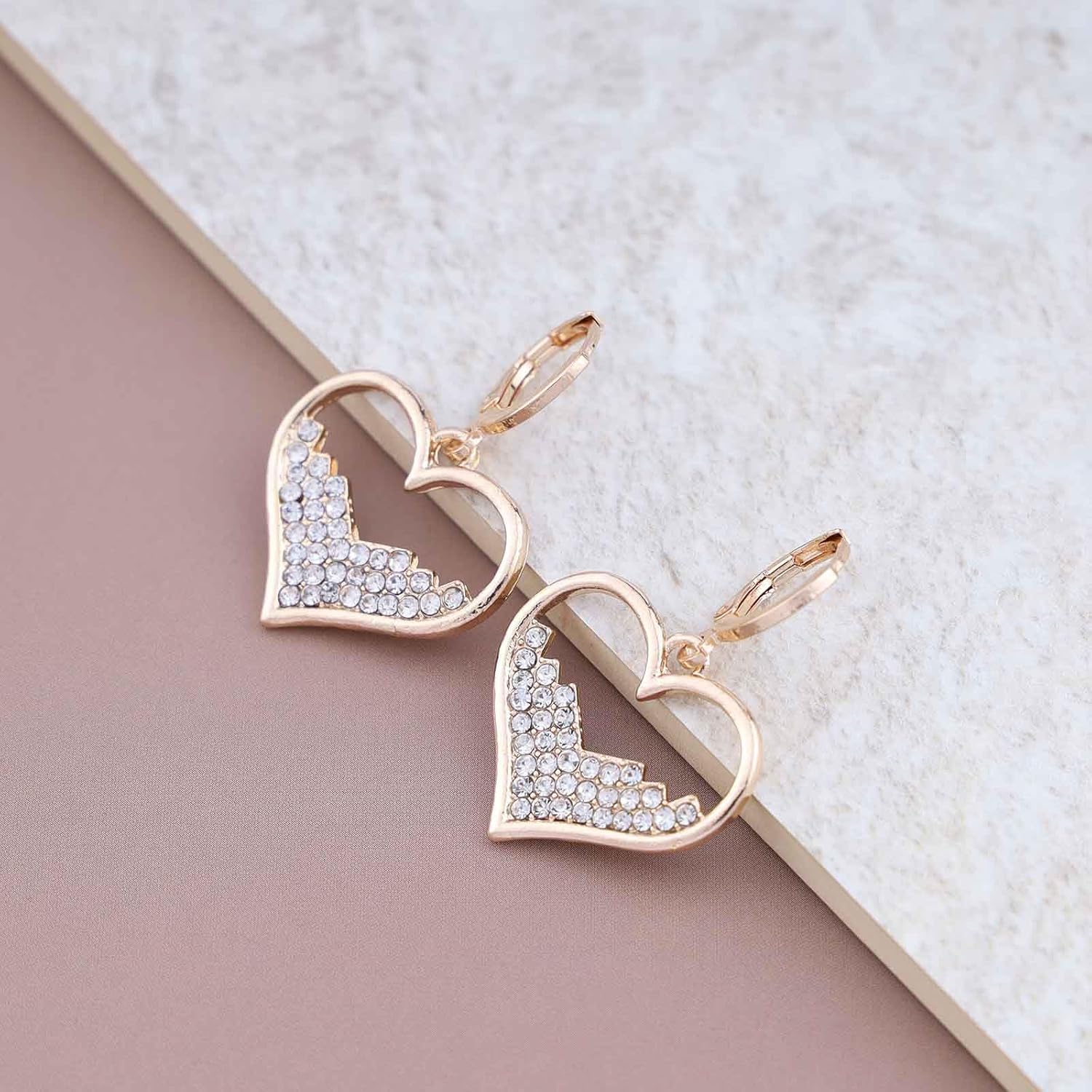 Bohemian Crystal Heart Dangle Earrings Gold Cz Heart Drop Earrings Large Hollow Heart Hook Earrings Paved Rhinestone Heart Earrings Jewelry for Women Gifts - Image 4