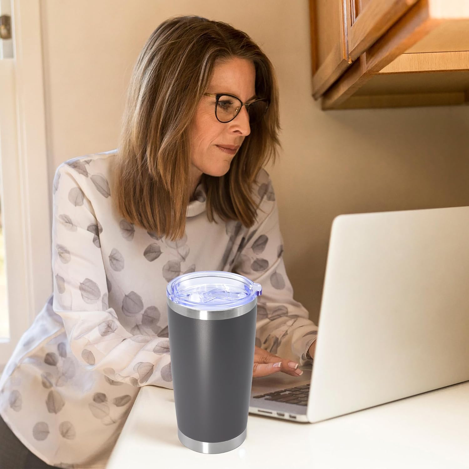 20 oz Tumbler with lid Double Wall Vacuum Insulated Tumblers Stainless Steel Coffee Mug Travel Coffee Tumbler Powder Coated Tumbler Cup Keep Hot&Cold - (Grey 1 Pack) - Image 7