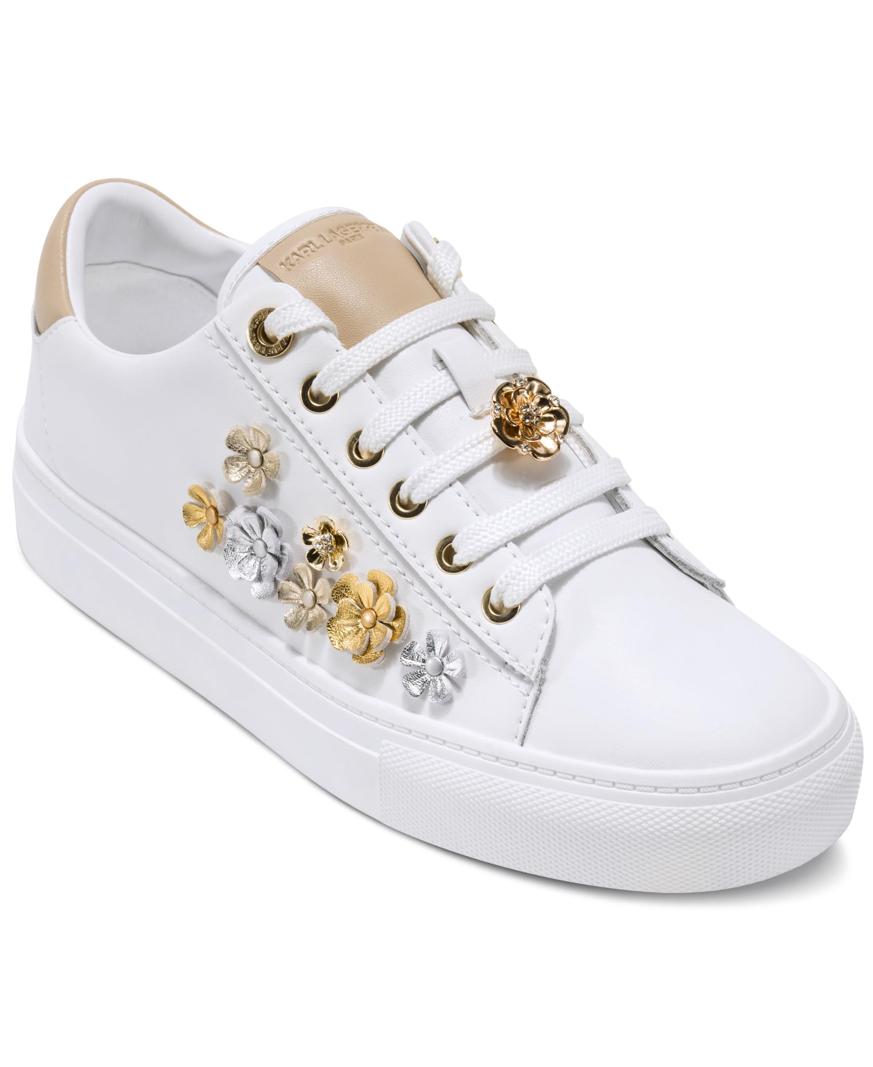 Karl Lagerfeld Womens Cate Fleur Lace-up Sneaker with Pins