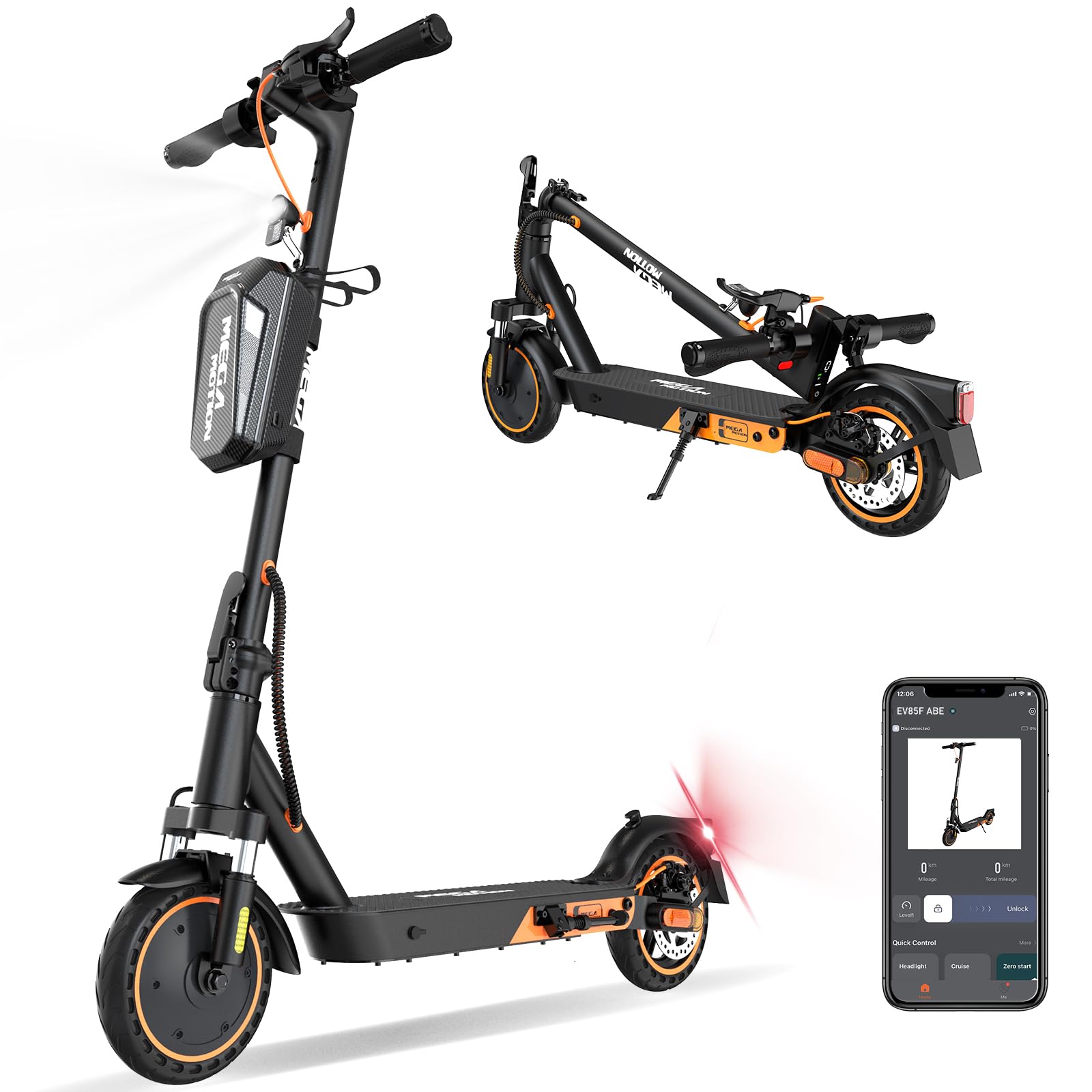 MEGA MOTION Trottinette électrique avec autorisation de circulation routière (ABE) - Pliable - Pour adulte - Portée de 35 km - Pneus de 8,5" - Moteur 400 W et double suspension - Sac de transport et