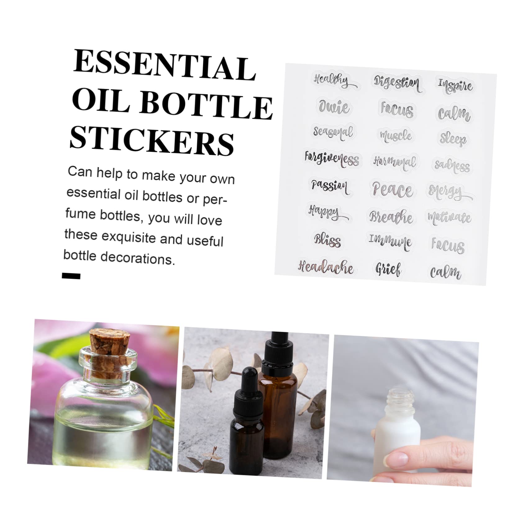 Tofficu 30fogli Etichette Adesive Per Essenziali Stickers Autoadesivi Impermeabili Per Bottiglie e Cosmetici Facili Applicare e Rimuovere