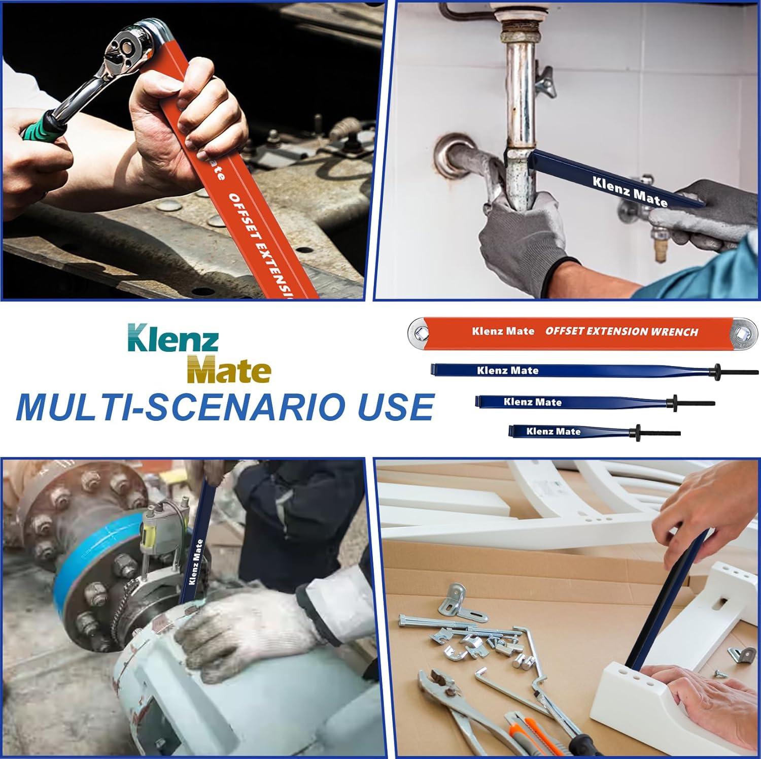 2026 Upgrade Offset Extension Wrench and 3 Different Lengths Extension Clamps Tight Tool, Versatile Vise Grip, Includes 1/2", 1/4" , 3/8" Drive Adapters, Universal Ratchet Extensions for Tight Spaces