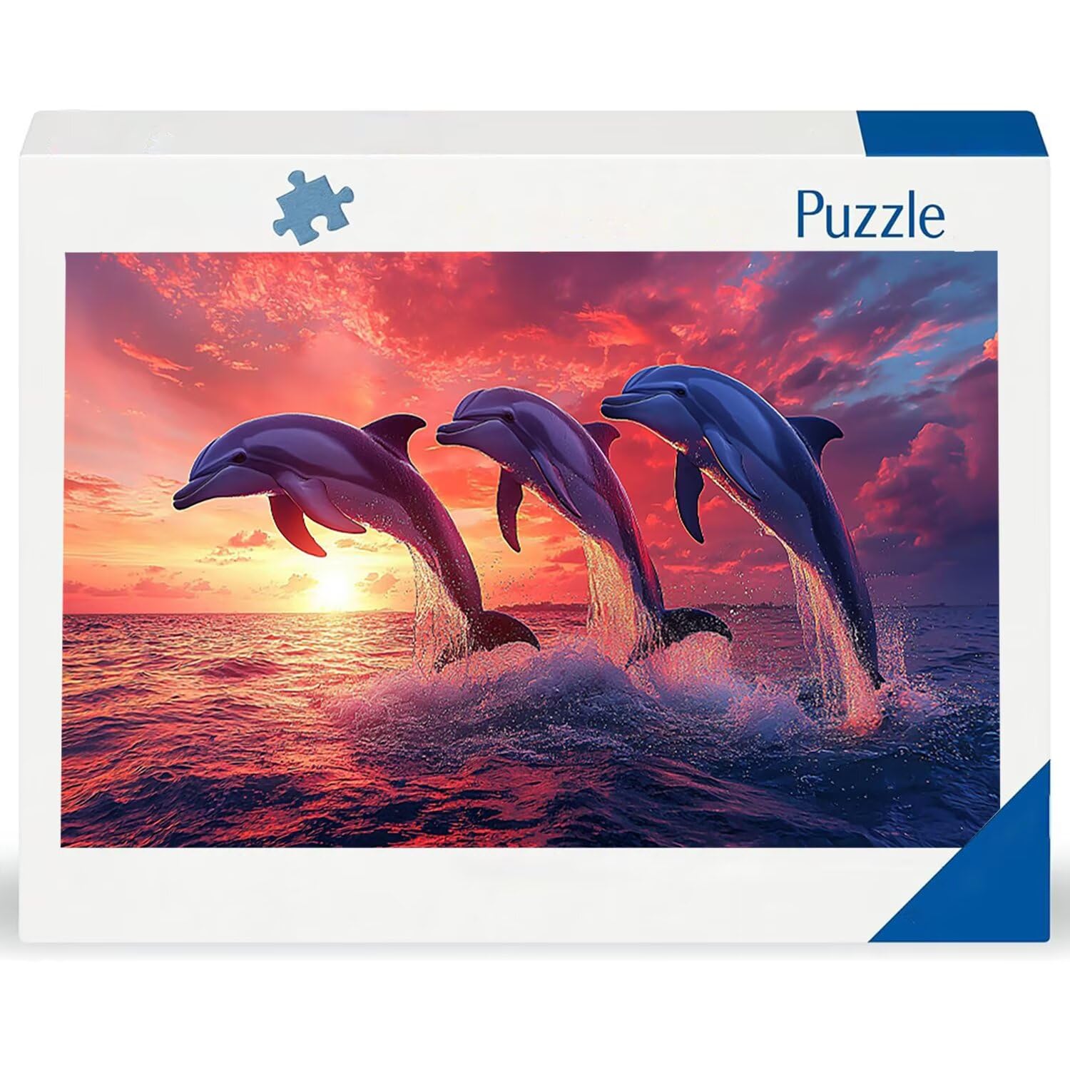 Puzzle de Madera para Adultos 900 Piezas - El delfín pone el sol, Obra de Arte de Juego de Rompecabezas para Adultos, Puzzle de Impresión de Alta Definición Multicolor, Pasatiempo Creativo Regalo b321