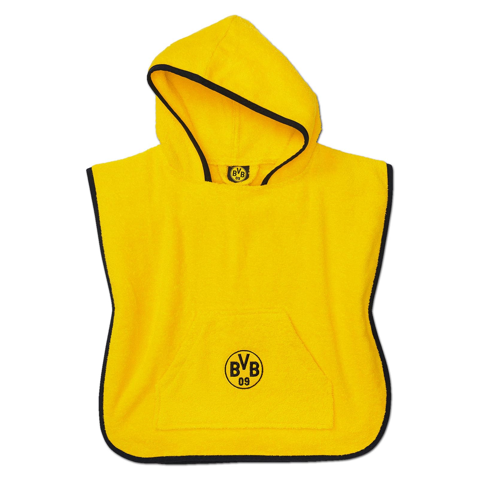 BVB BADEPONCHO 46 X 46 CM: Flauschiger Poncho für Kinder, Made in Europe, 100% Baumwolle, mit Kapuze, Kängurutasche und BVB-Logo