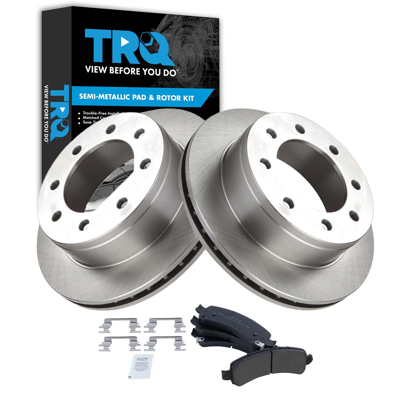 TRQ Rear Brake Pad and Rotor Set Semi Metallic Compatible with 2003-2016 Chevrolet Express 2500 Express 3500 GMC Savana 2500 Savana 3500