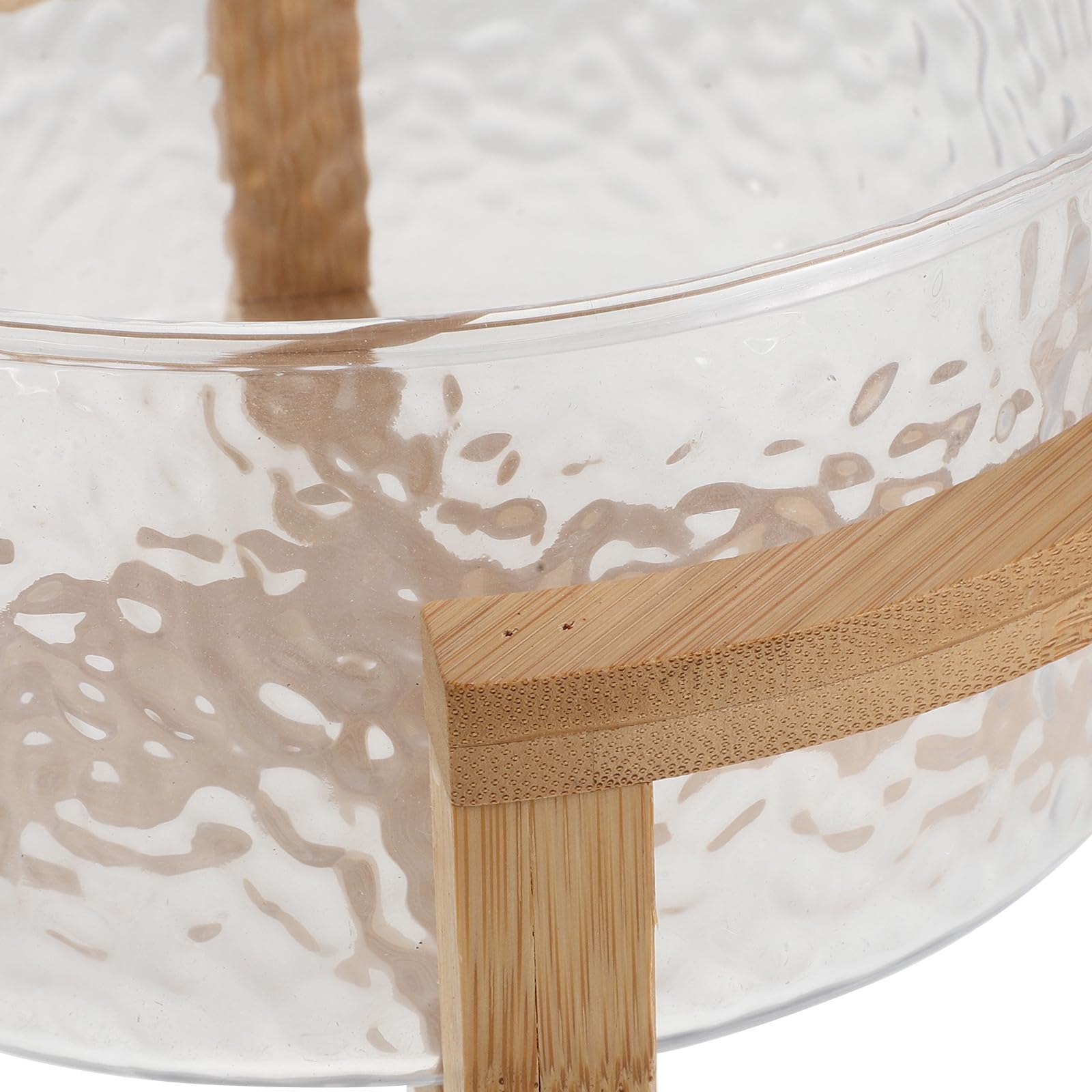Bol para Ensalada de Vidrio con Soporte de Bambú Seguro, Tamaño 21x17.5x10cm, Diseño Elegante y Versátil para Servir Postres y Fiestas