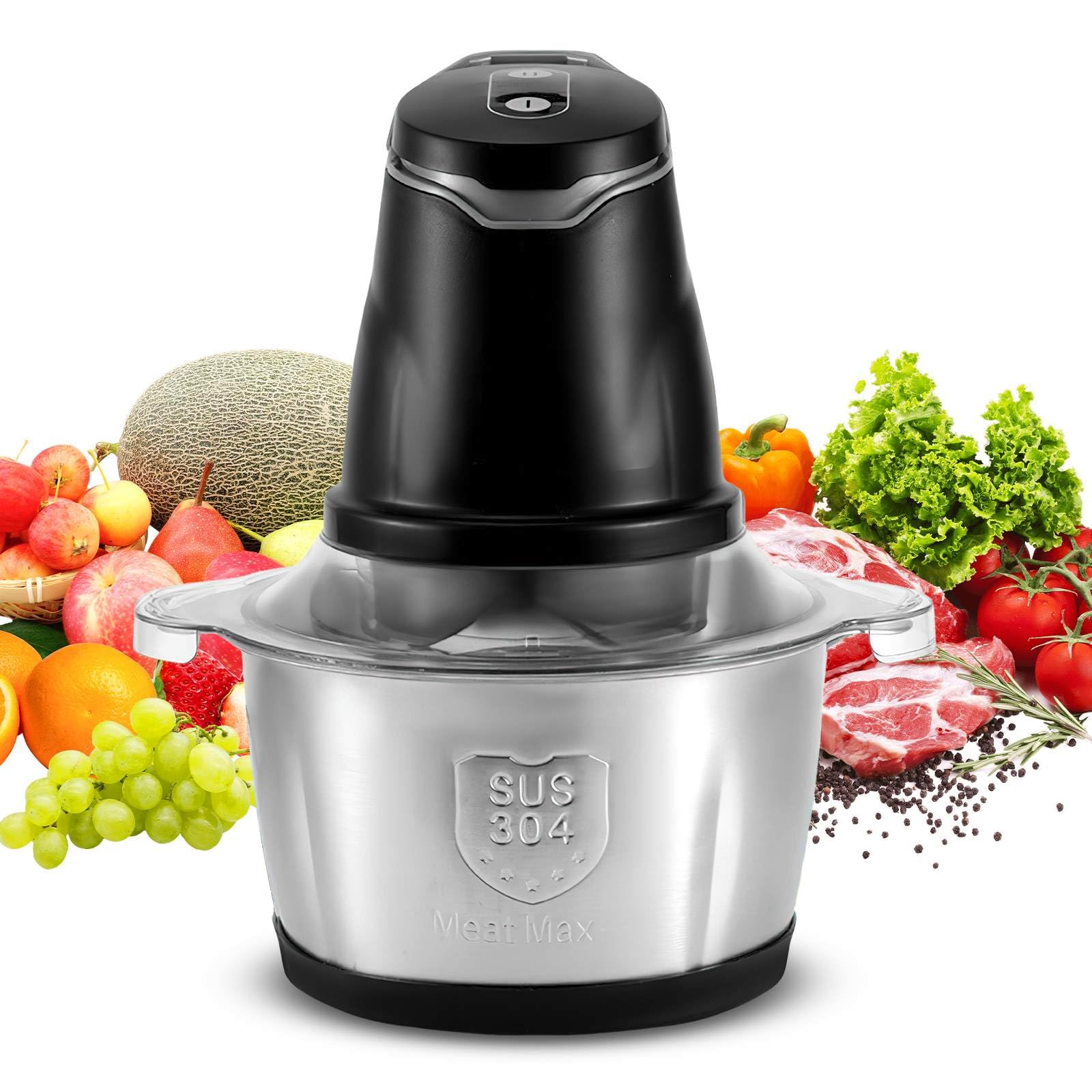 Tritatutto Elettrico 2L Tritacarne 400W Con 4 Lame Rimovibili, 2 Livelli Di Velocità, Per Carne Verdura E Frutta Cipolla Aglio Alimenti Bambino