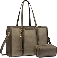 Vista 14 de LOVEVOOK Bolsa de mano para laptop para mujer, bolsa de trabajo vintage de 15.6 pulgadas con embrague, bolso grande de cuero para laptop con soporte