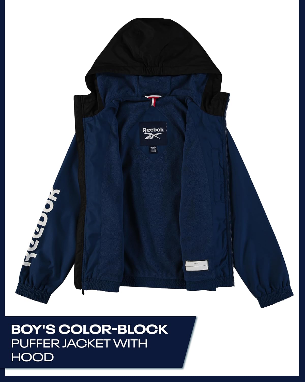 Reebok Boys Windbreaker Jacket - Lightweight Polar Fleece Lined Water and Wind Resistant Hooded Zip Up Jacket for Boys Batik Blue 18-20 image 2 of 7 B0FJMVLSNT