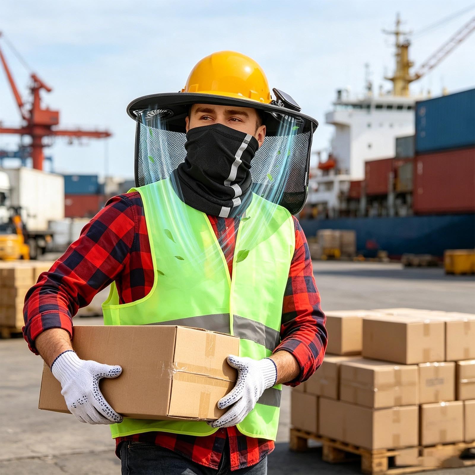 Hard Hat Shade Ala Completa - Paquete de 18,5 2 Casco de Protección Solar con Protección para el Cuello | Ventilador Alimentado por el Sol, Transpirable Protección UV | Cabezas de Lugar de