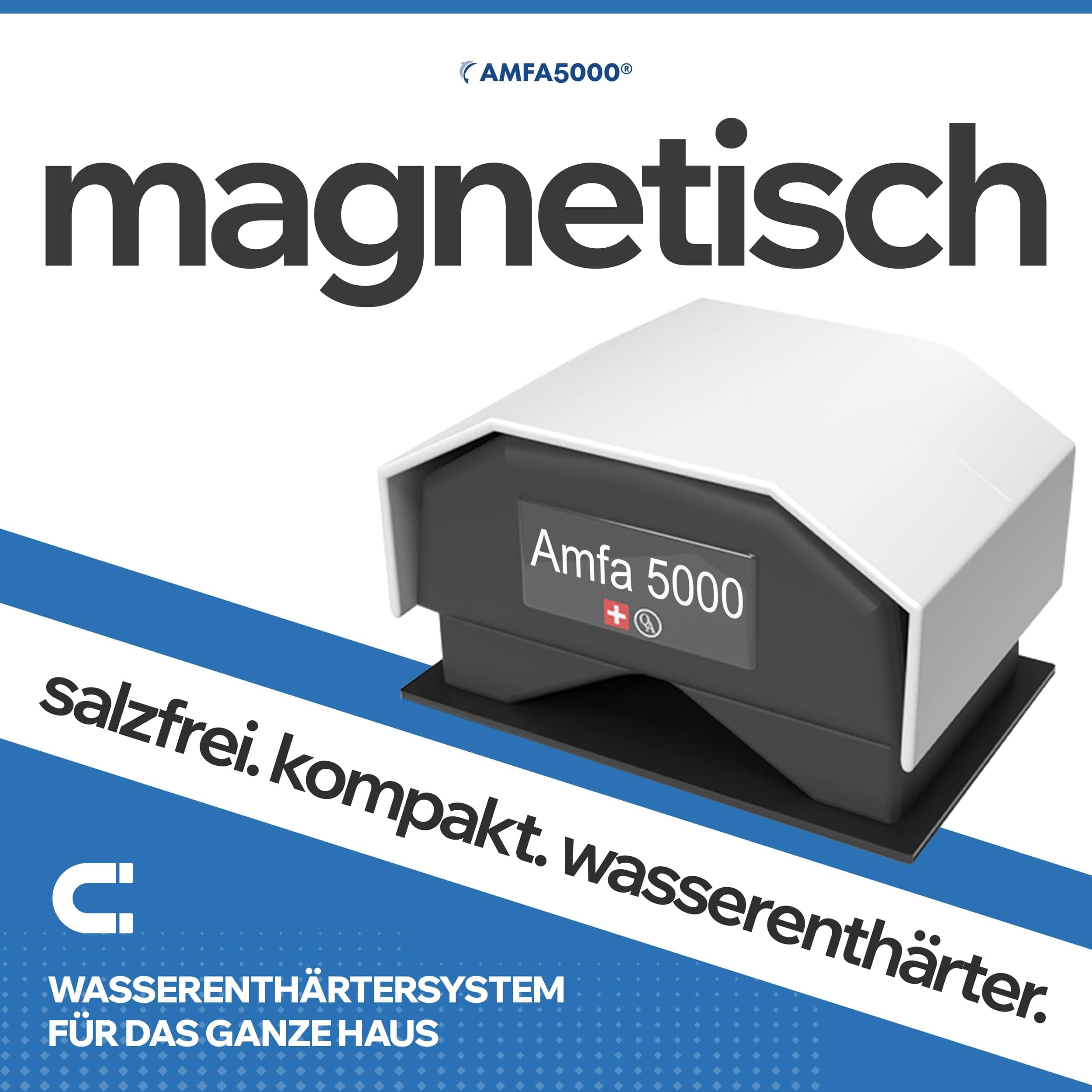 Amfa5000® Magnetischer Wasserenthärter ohne Salz - Entkalkungsanlage Haus | Magnetischer Kalkschutz ohne Salz & Chemie - schützt Wasserleitung, Dusche & Waschmaschine - wartungsfrei