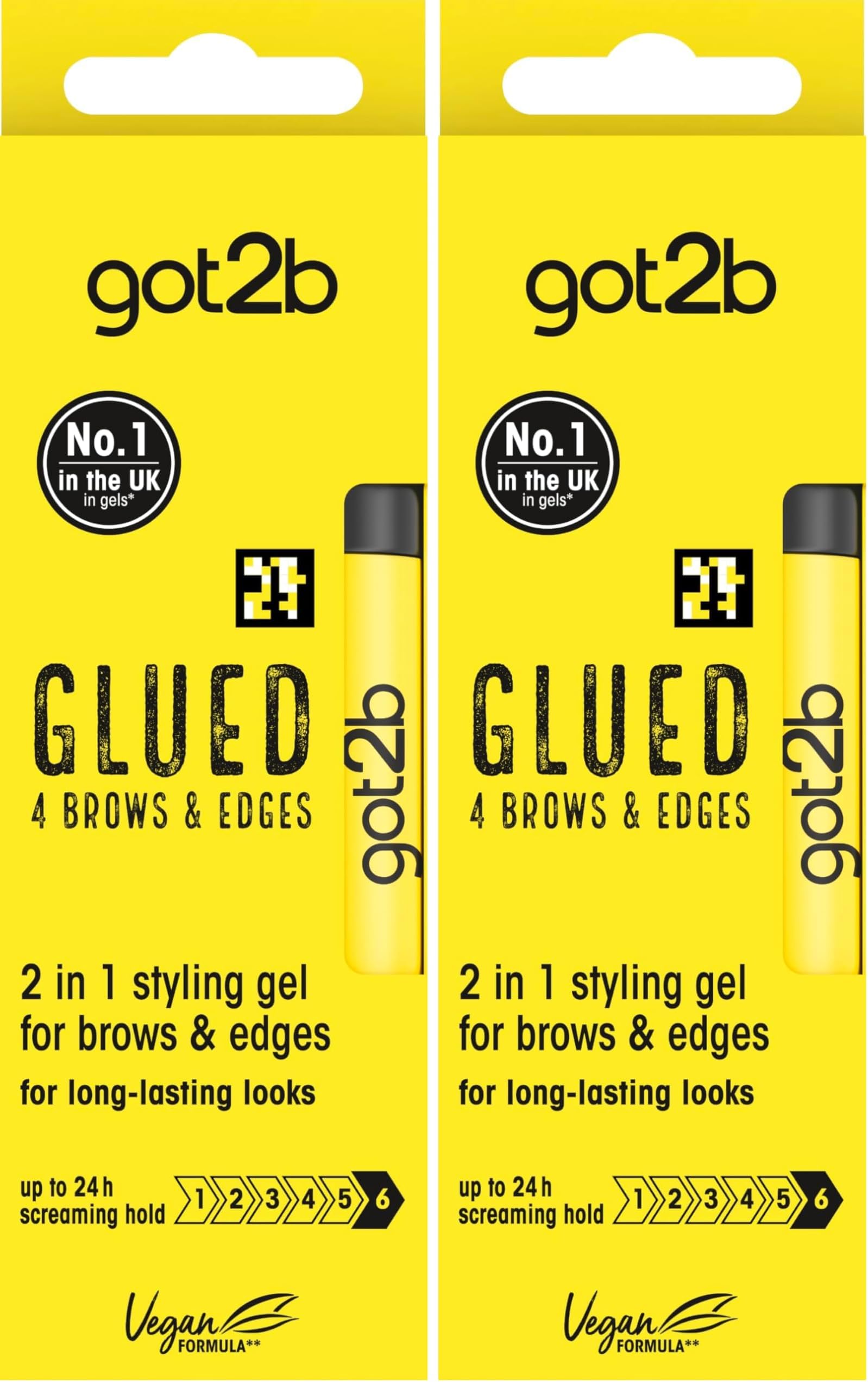 got2b Glued for Brows & Edges 2 in 1 Wand Eyebrow Gel, 72hr Hold, No White Residue or Stickness, Vegan, Silicone Free, Alcohol Free, 16 ml (Pack of 2)