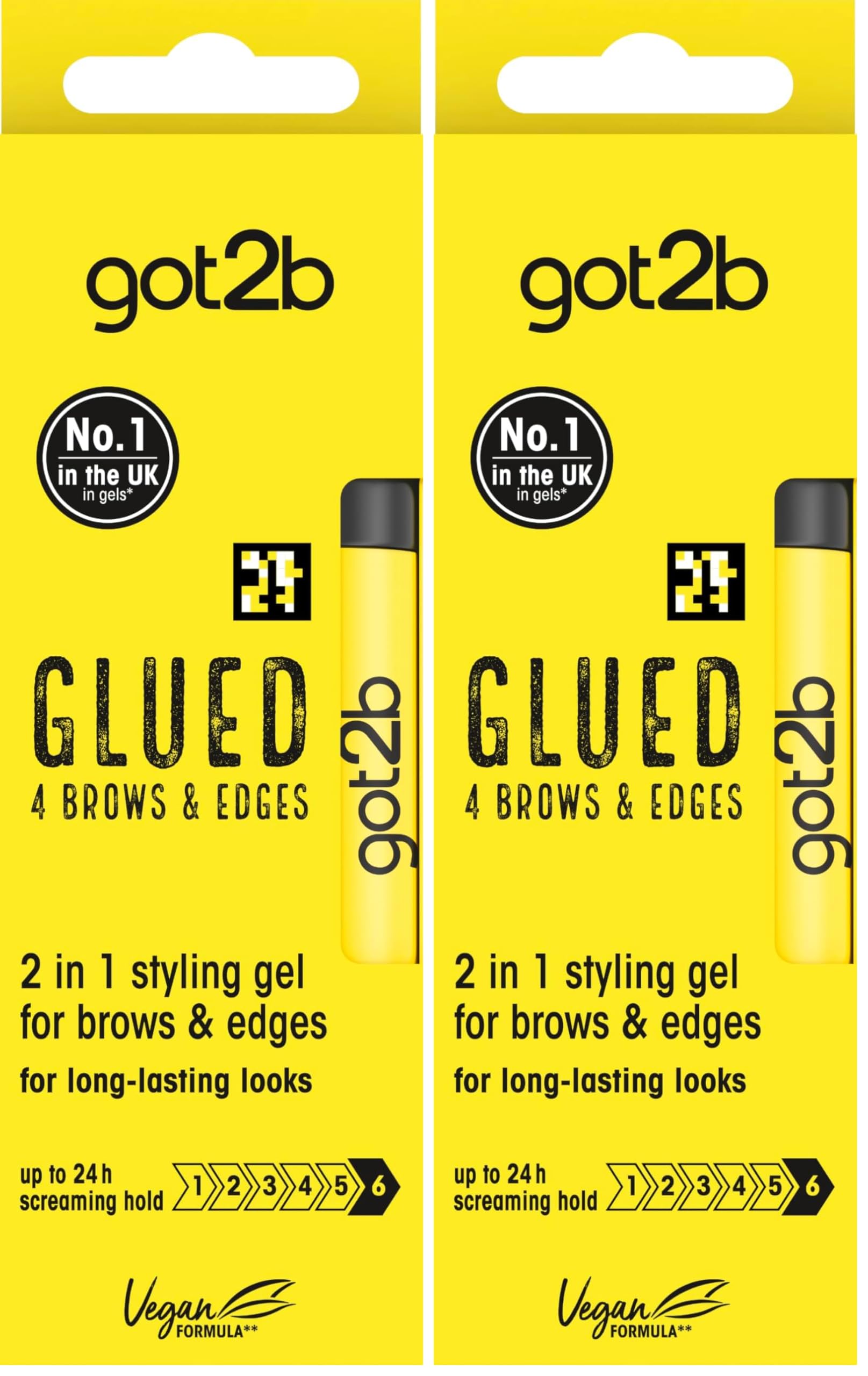 Got2BGlued for Brows & Edges 2 in 1 Wand Eyebrow Gel, 72hr Hold, No White Residue or Stickness, Vegan, Silicone Free, Alcohol Free, 16 ml (Pack of 2)