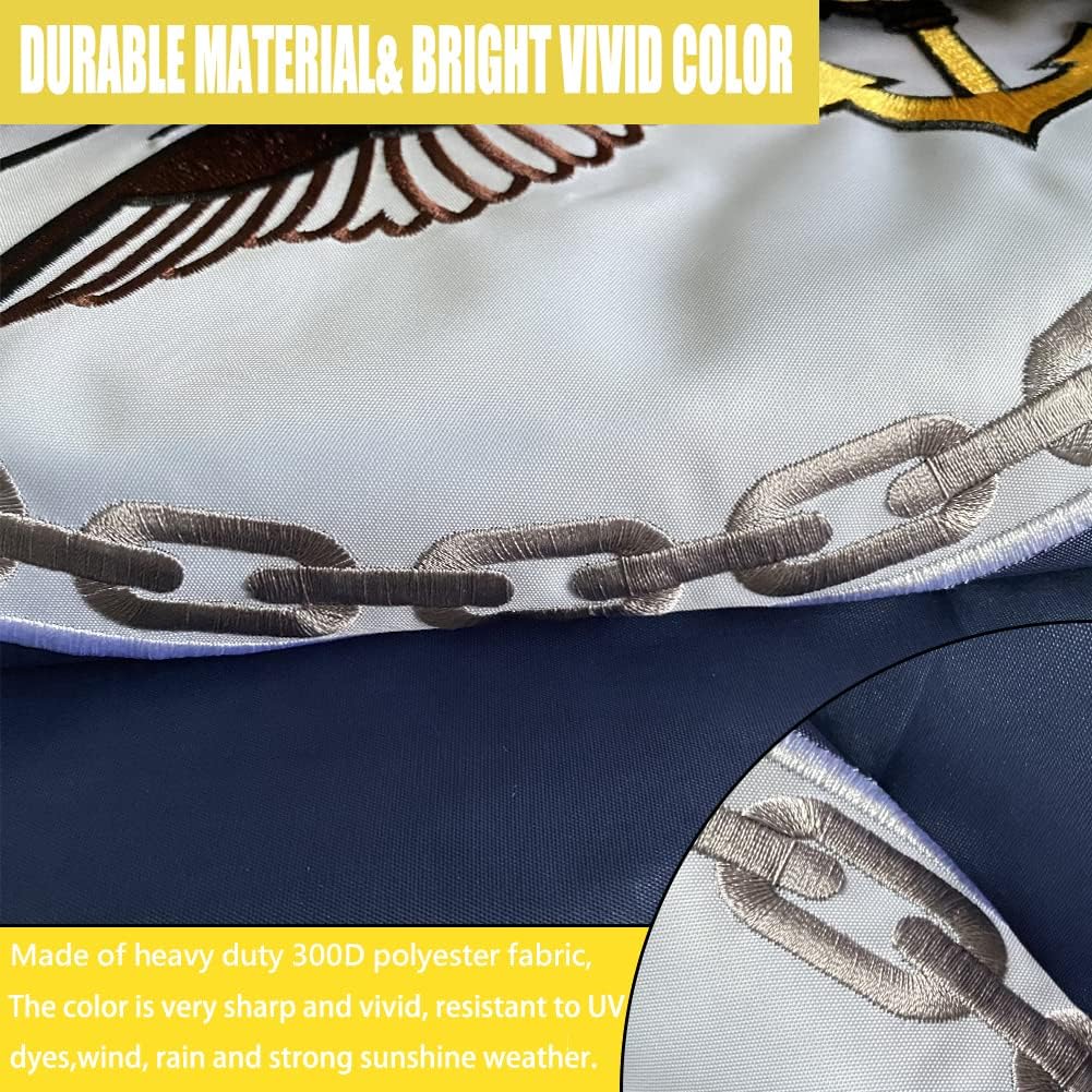 US Navy Emblem Flag Embroidered 3x5 Outdoor Double Sided United States Navy Naval Military Flags Banner 3ply Embroidered USN Flag with 2 Brass Grommets Vivid Colors Waterproof - Image 2