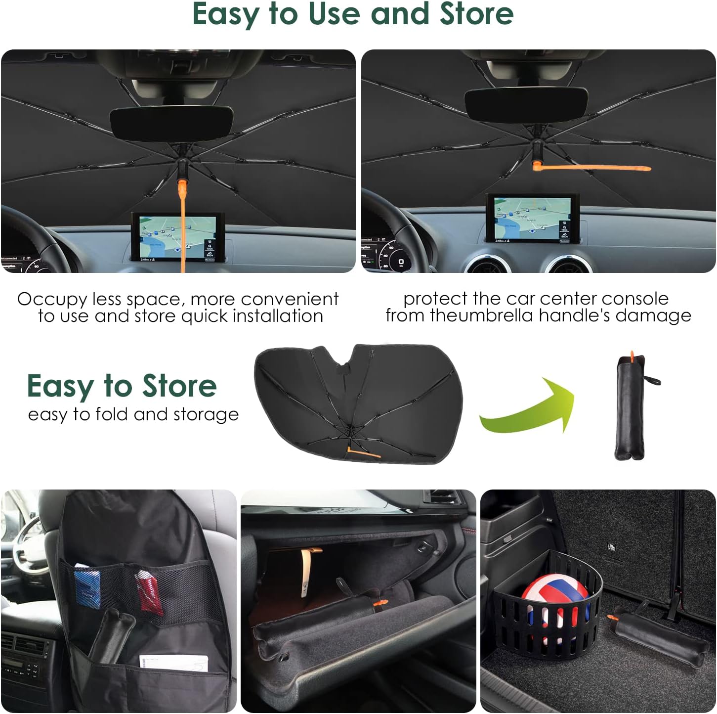 Qoosea Windshield Sun Shade Umbrella for Car 360° Rotation Bendable Shaft Car Front Windshield Sunshade Sun Shade UV Protector for Car Foldable Protector with Car Sunshade Cover UV Block 57 * 31 inch