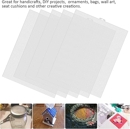 Miniatura 5 de 5 hojas de lona de malla de plástico de 13 x 10.2 pulgadas, 7 lienzos de plástico transparente para bordar, manualidades, hilo acrílico,