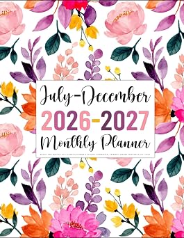 July 2026-December 2027 Monthly Planner Weekly and Monthly At a Glance Calendar & Schedule Organizer | 18 Month Agenda Starting in July 2026 Pretty Watercolor Flowers