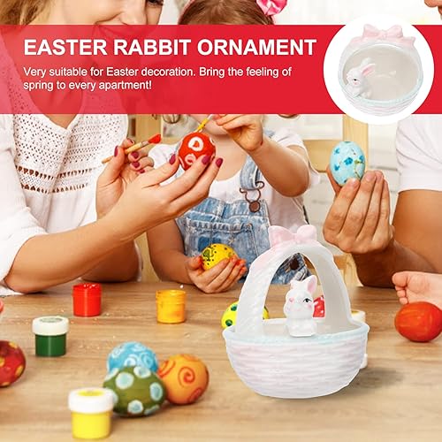 Miniatura 5 de Decoración de cesta de conejo de Pascua, figura de conejito de porcelana, adorno de escritorio para el hogar, decoración de fiesta de Pascua, adorno
