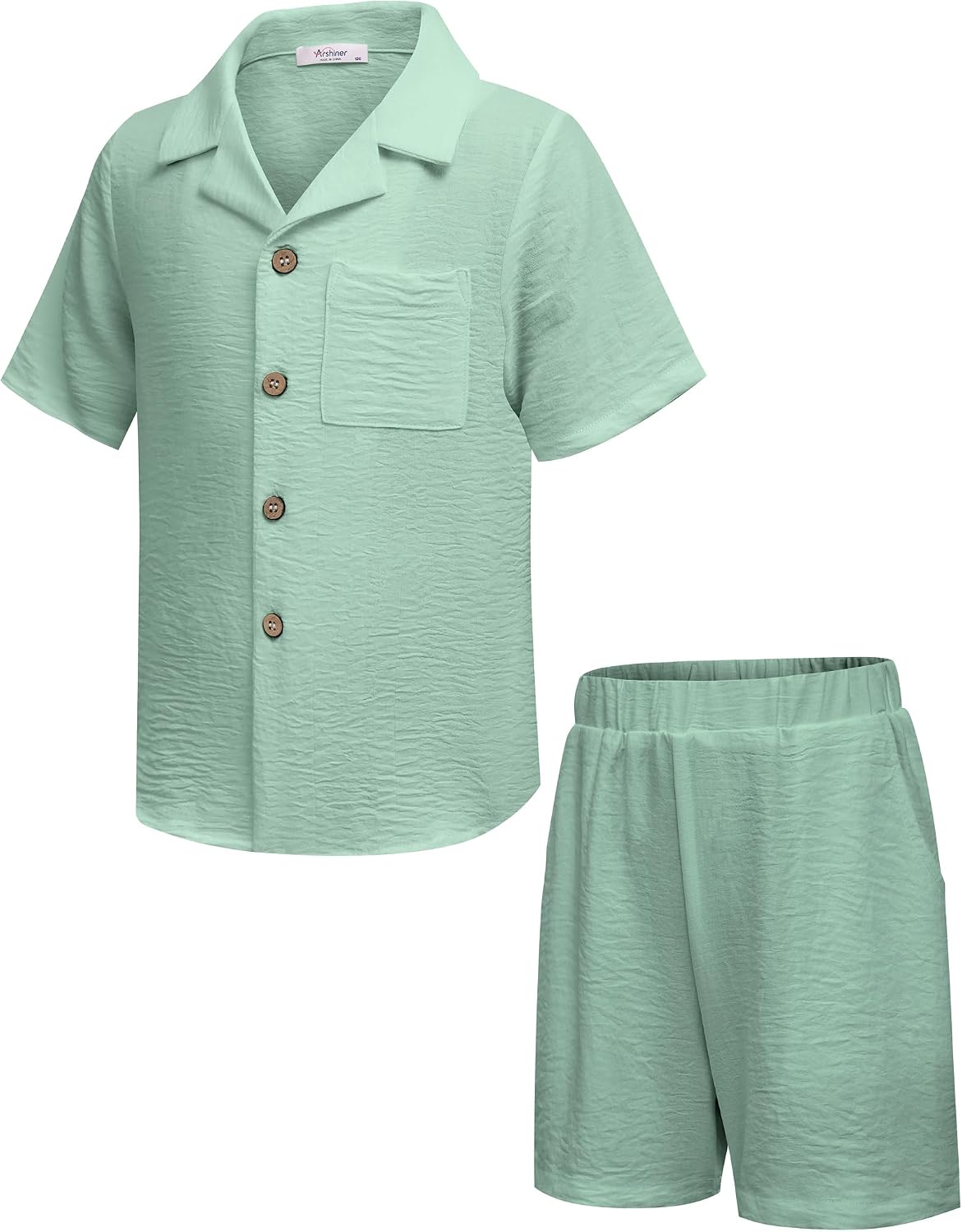 Arshiner Boys 2 Pieces Summer Beach Outfits Short Sleeve Button Down Shirts and Shorts Vacation Texture Sets for Kids