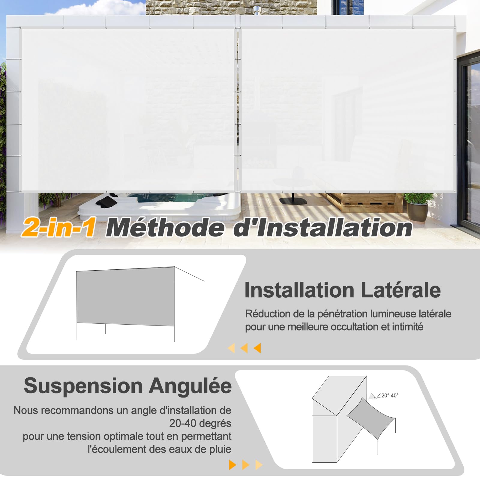 LOVE STORY Voile d'ombrage Rectangulaire 2.5x2m Imperméable Anti-UV 95%