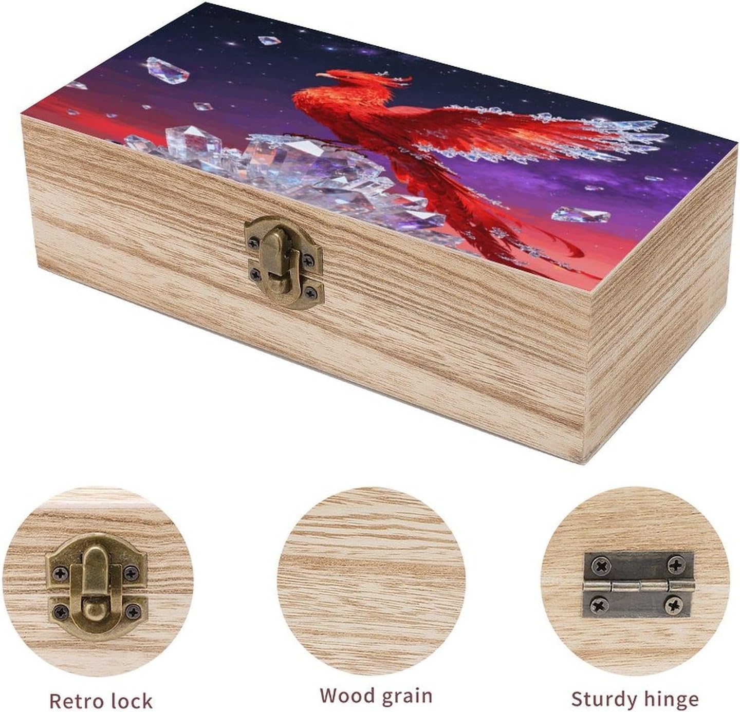Phoenix Crystal Wooden Storage Box Vintage Jewelry Box image 3
