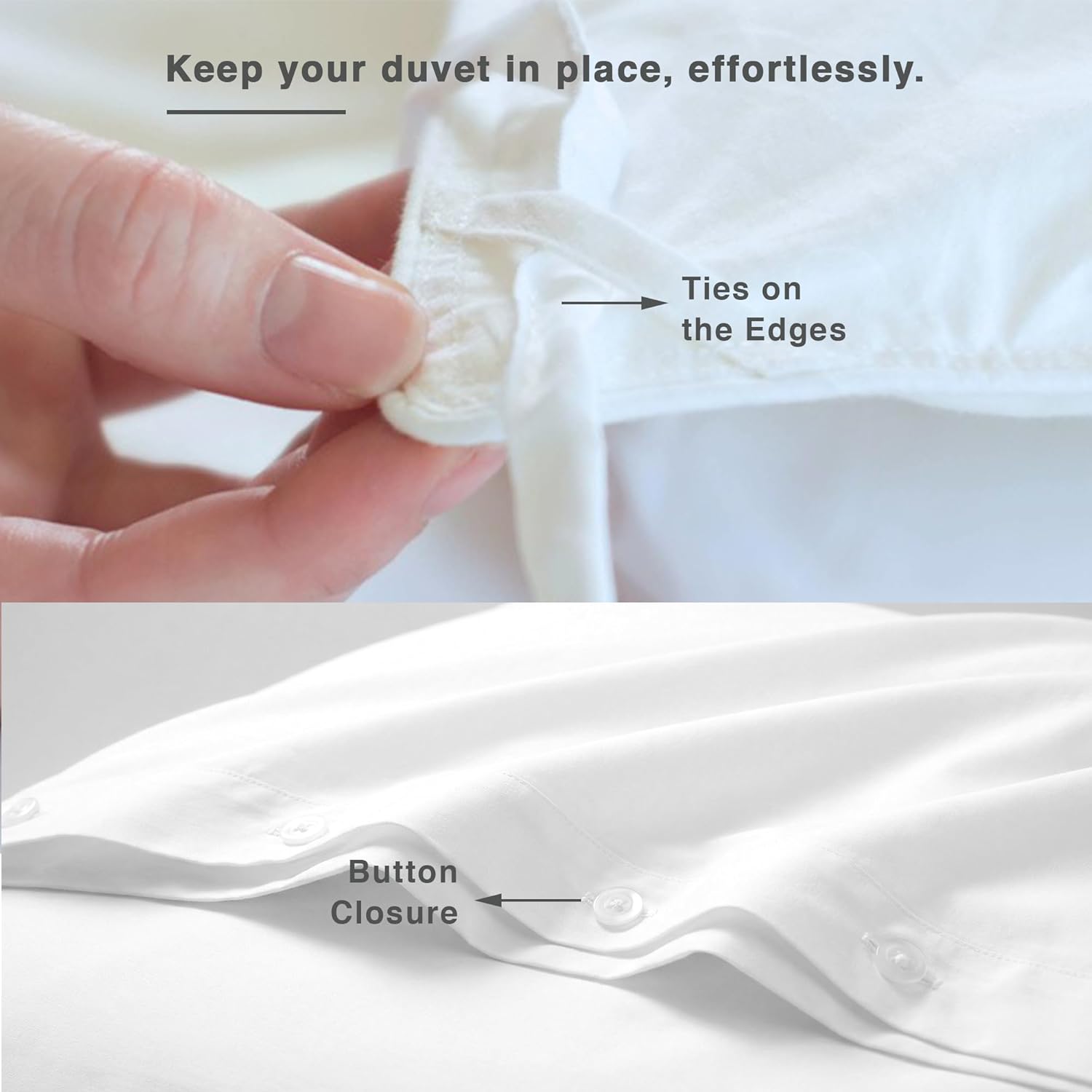 Fabdreams GOTS Certified 100% Organic Cotton Duvet Cover Queen Size - 400 TC Sateen - Soft - Silky - Button Closure - Edge Ties - 1 Duvet Cover (90"x92")+2 Pillow Shams (20"x26") - White