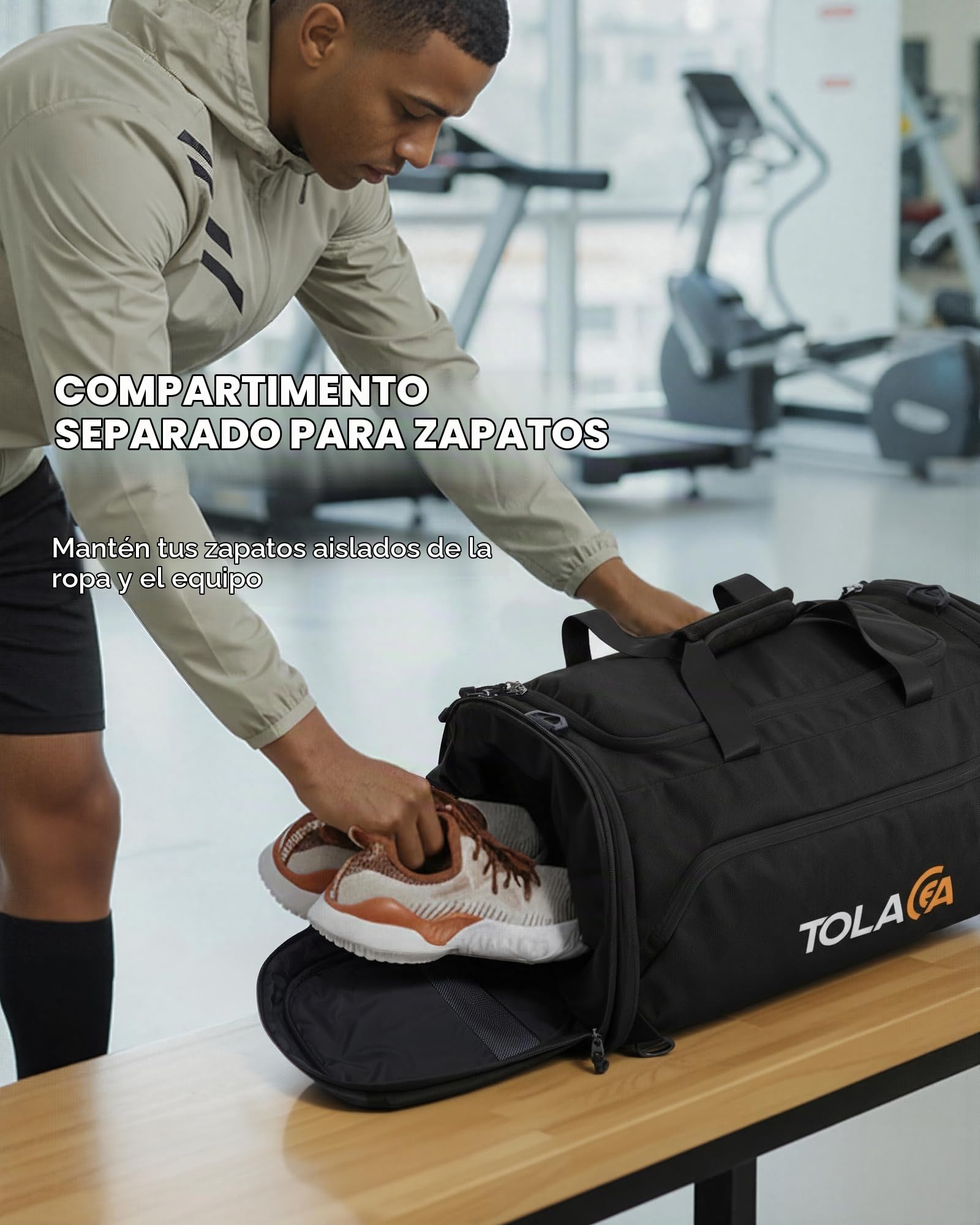 Tolaccea Bolsa de Deporte Extensible 56–70L Hombre Mujer – Bolsa de Viaje con Compartimento para Zapatos & Bolsa Húmeda, Convertible en Mochila para Gimnasio, Natación, Fútbol, Viajes (Negro)