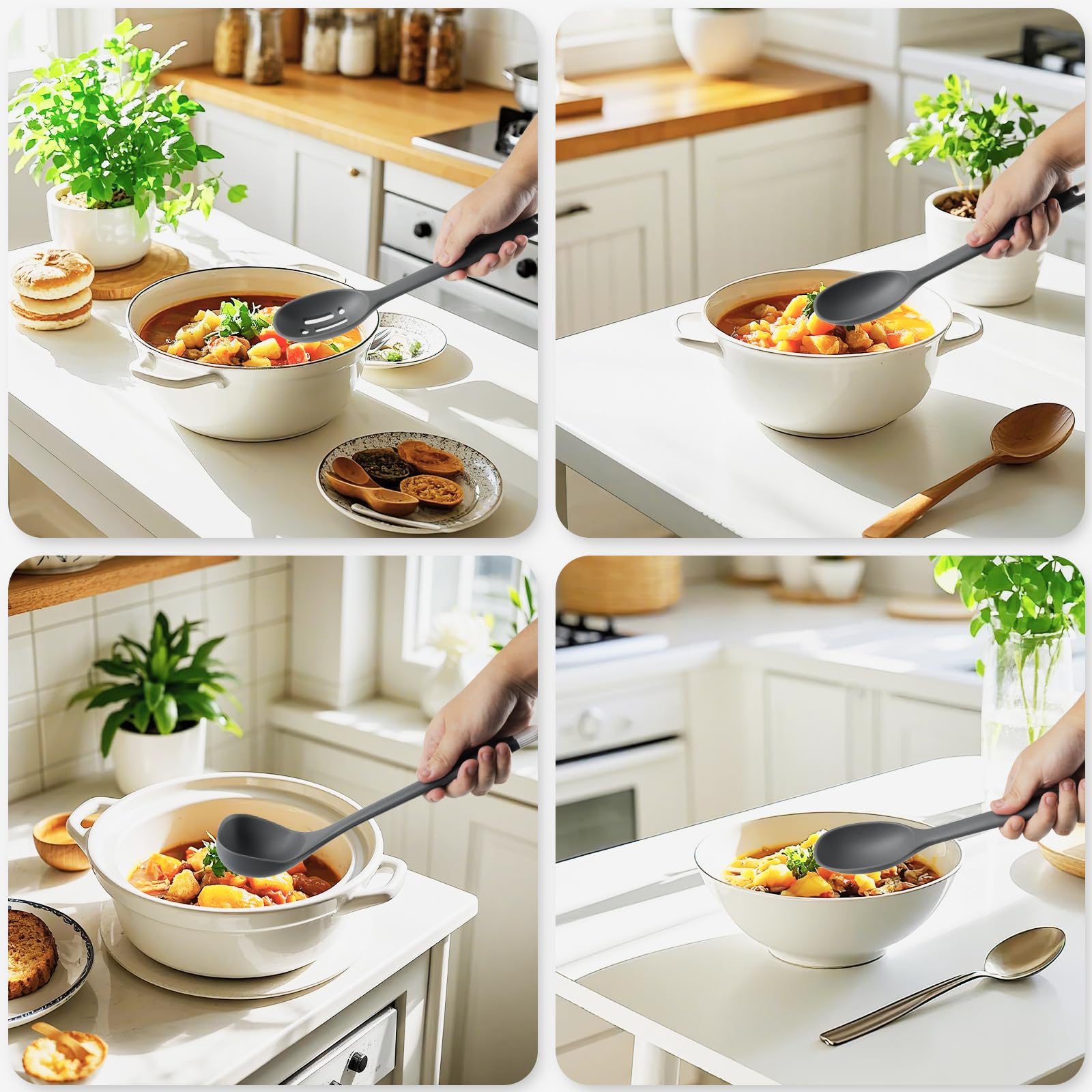 MOACC - Juego de utensilios de cocina de silicona: resistentes al calor de 13.6 pulgadas de largo, sin BPA, accesorios de cocina de goma antiadherente para preparar alimentos, freír, servir, untar