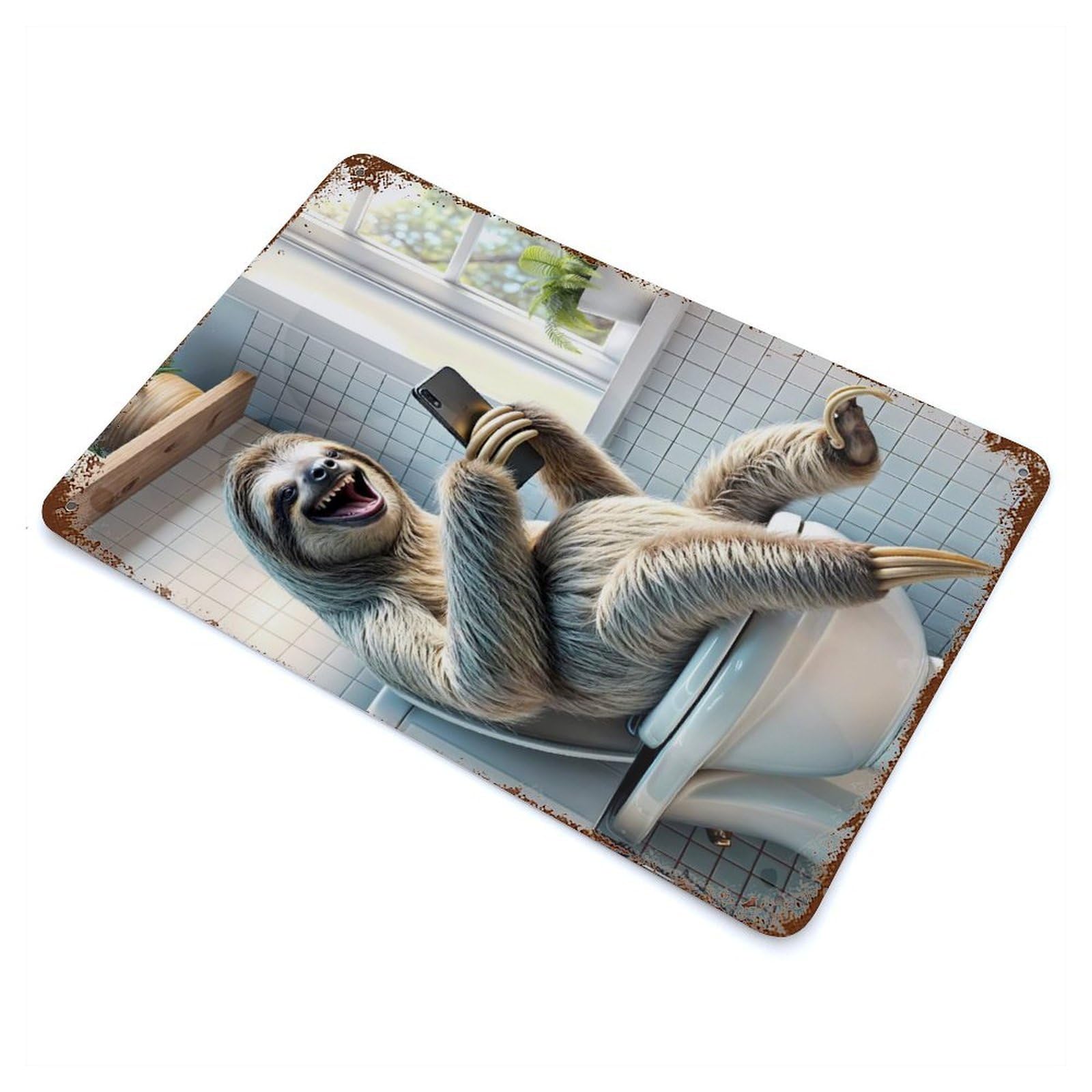 Funny Sloth in Toilet Vintage Rust Metal Sign 11.8"x7.9", for Patio, Garden Room And Bar Decor, Classic Wall Plaque
