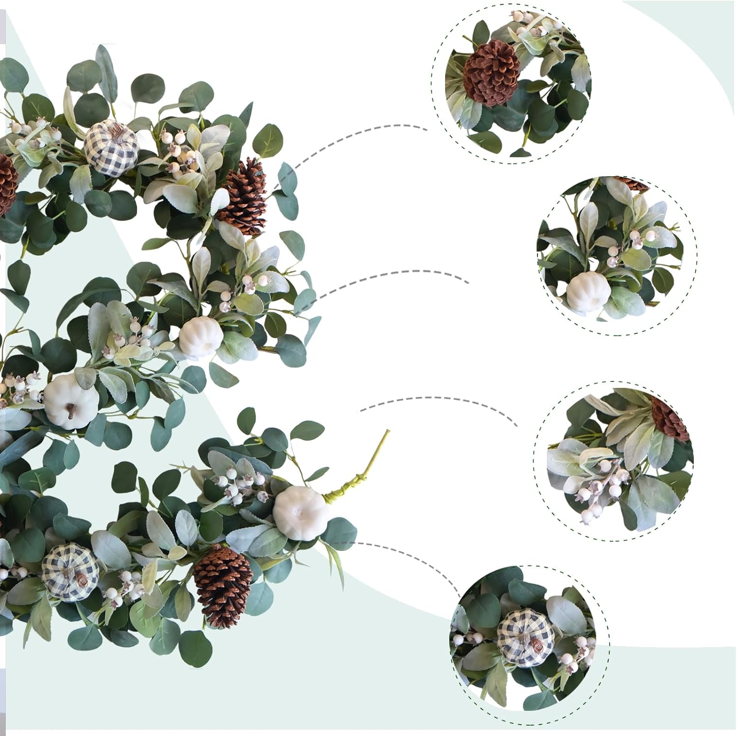 TEMPUS Artificial 24 Inch Handcrafted Fall Wreath with Hydrangeas, Pumpkins & Eucalyptus - Natural Black Rush Base for Farmhouse Door, Wedding Arch, Thanksgiving Table Decor