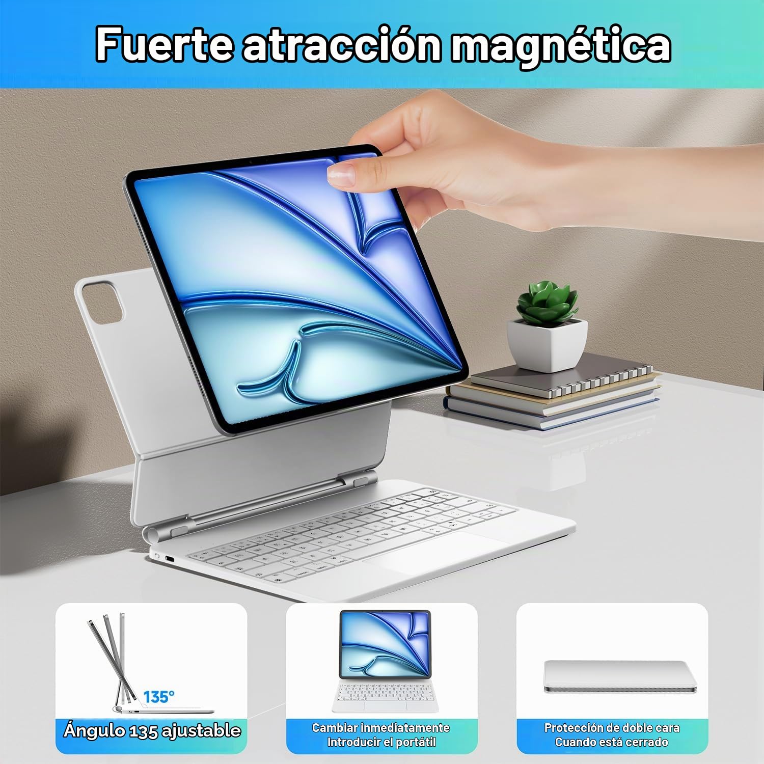 HOU Funda con Teclado magnético para iPad Air 13″ M4/M3/M2 y Pro 12,9″
