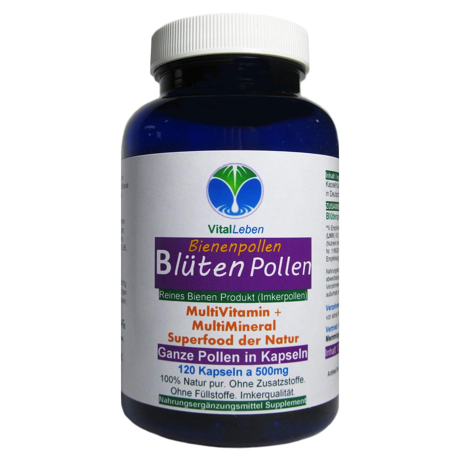 BLÜTENPOLLEN - GANZE Bienenpollen in Kapseln - MultiVitamin + MultiMineral NATUR PUR - 360 (3x120) Kapseln Imkerqualität - HOCHWIRKSAM. OHNE ZUSATZSTOFFE. 26925-3