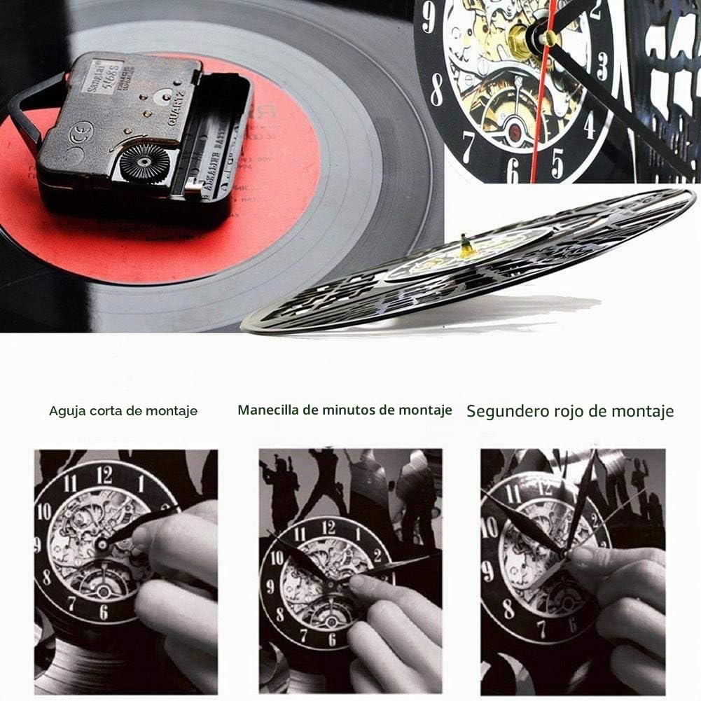 Vinilo Pared Reloj, Reloj de Pared Grande con el Tema de Elvis Presley, el Rey de la música y el Rock, Regalo Creativo Reloj de Pared Hecha a Mano,A