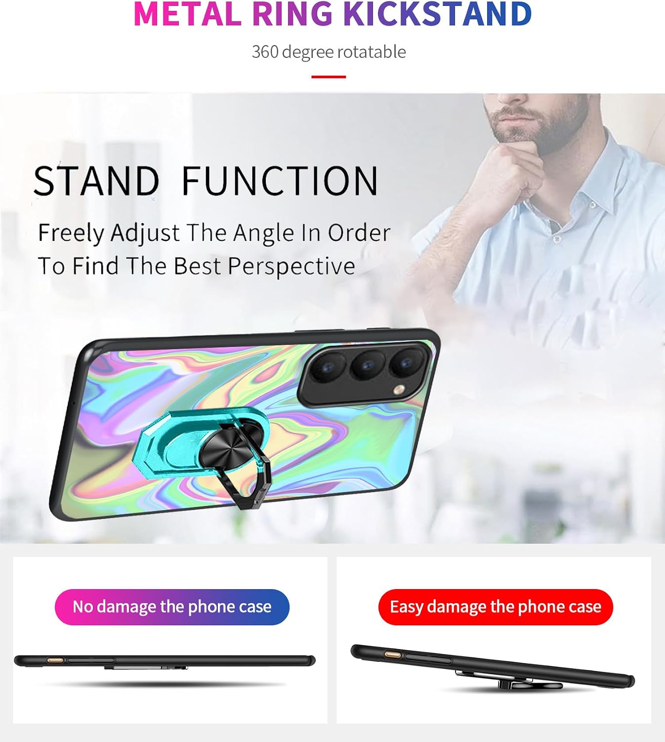 Soft TPU Case for Vortex JK68 6.75", Vortex Jk68 M6711 Case with Built-in Metal Ring Grip Finger Holder Kickstand [Support Car Magnetic] Hands Free | Multi-Colored Art Wavy Painting Printed