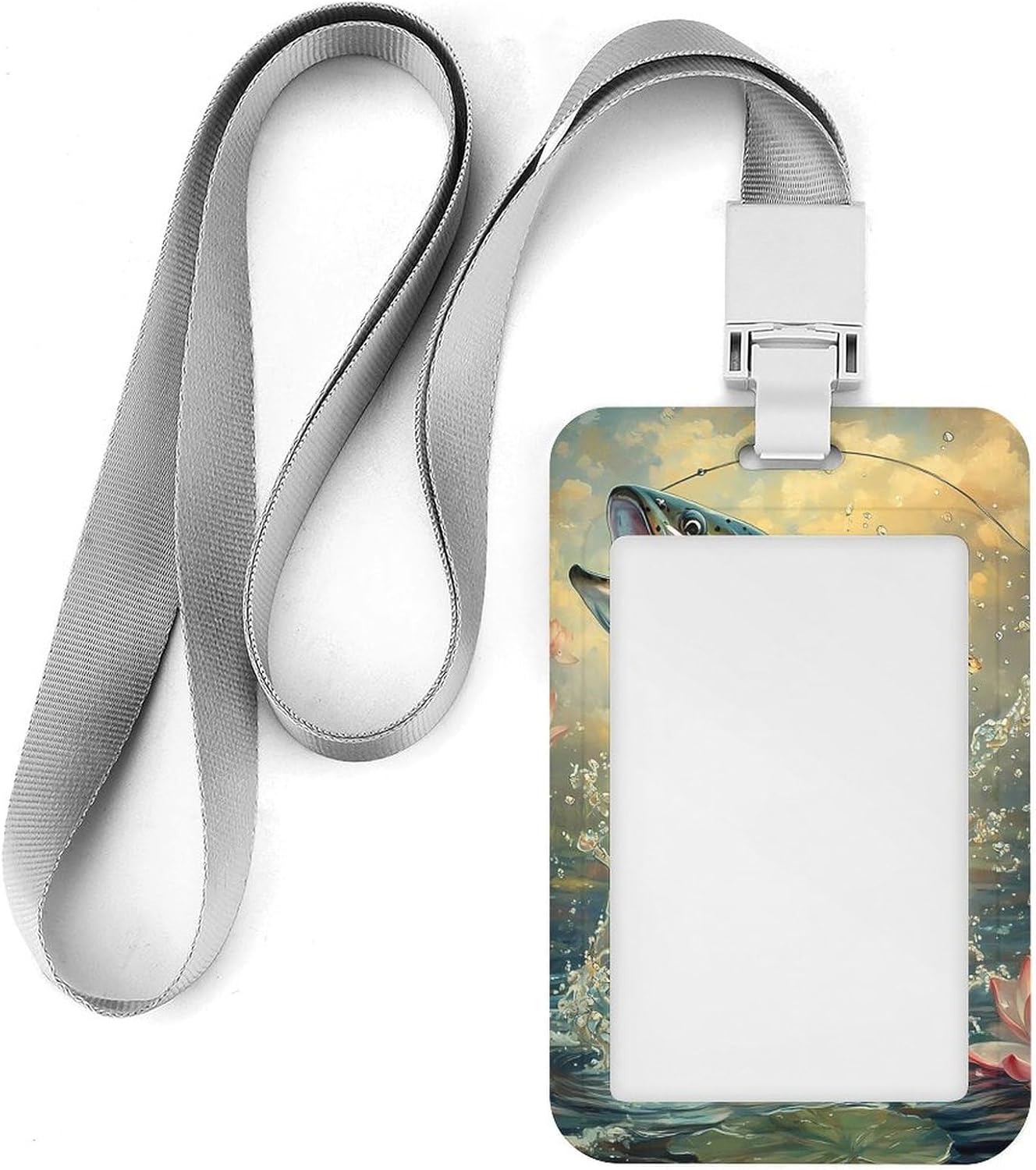 Fish Poster Rainbow Trout ID Badge Holder with Lanyard Vertical ID Card Holder for Travel Office Work
