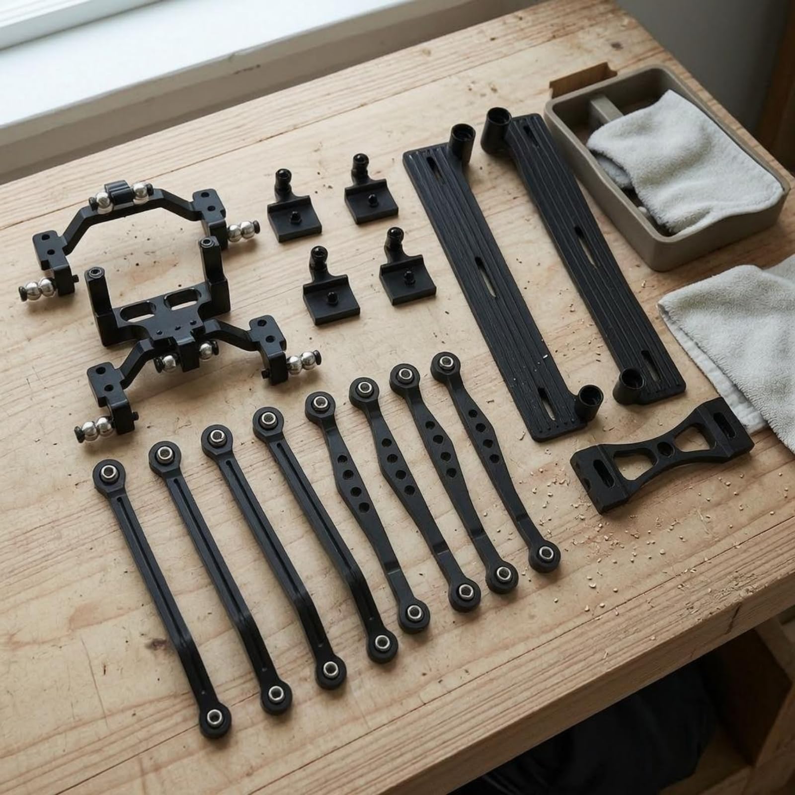 TISHITA Children Play Vehicle Kit Sterzo Collegamento Auto RC Pezzi Modello 1/16 Accessori Lega per Collegamenti Telaio Tiranti Lunghi Corti Supporti Barra, Nero