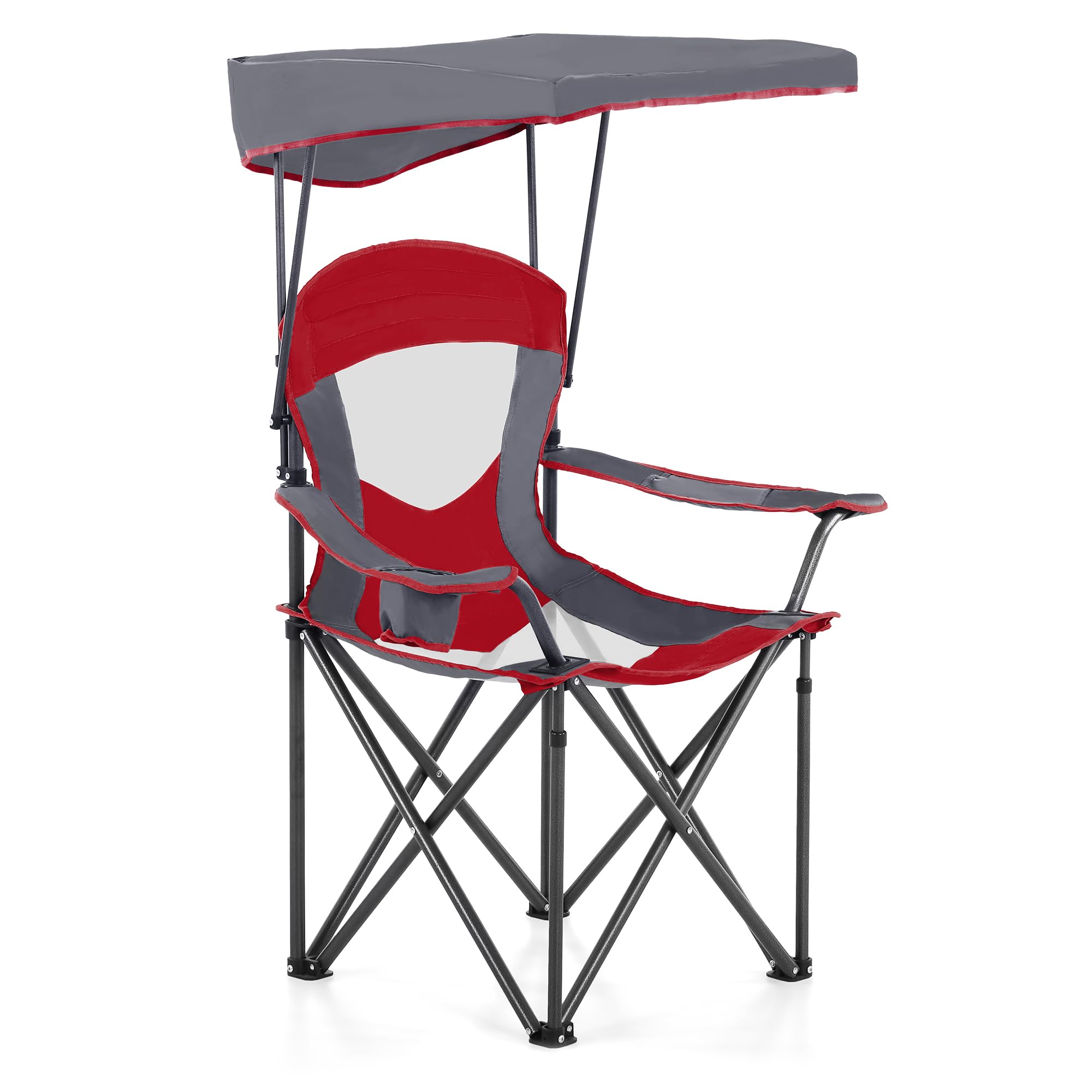 Folding Camp Chair with Retractable UPF 50+ Shade Canopy, Portable Camping Lounge Chair Lawn Chairs for Hiking Travel Beach Fishing