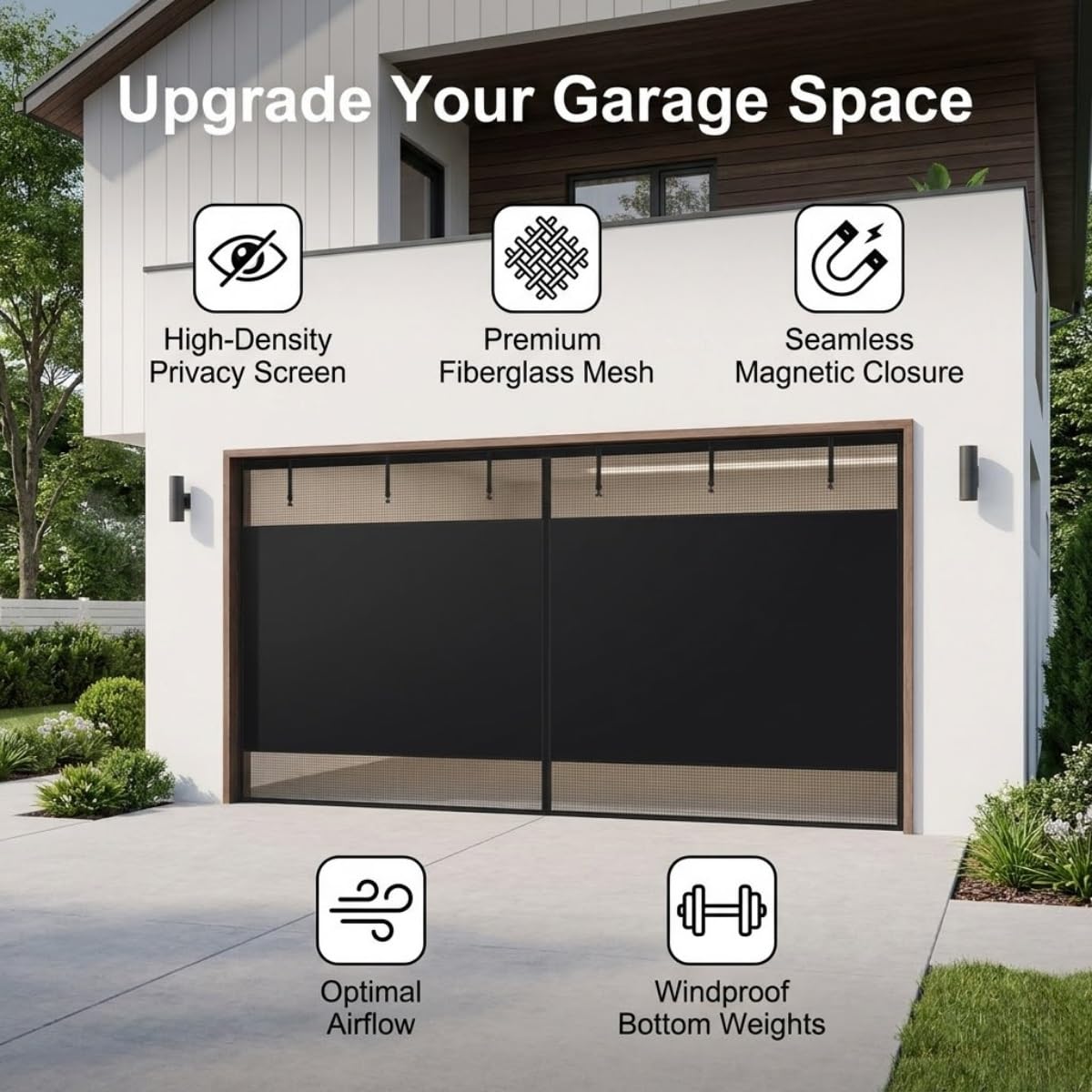 Magnetischer Garagentor Sichtschutz, Fliegengitter Für Balkontür und Terrassentür Magnet, Insektenschutz Magnetvorhang Ohne Bohren, Robustes Garagentor Netz, Schwarz(W240 x H210 cm (W7.9 x H6.9 ft))