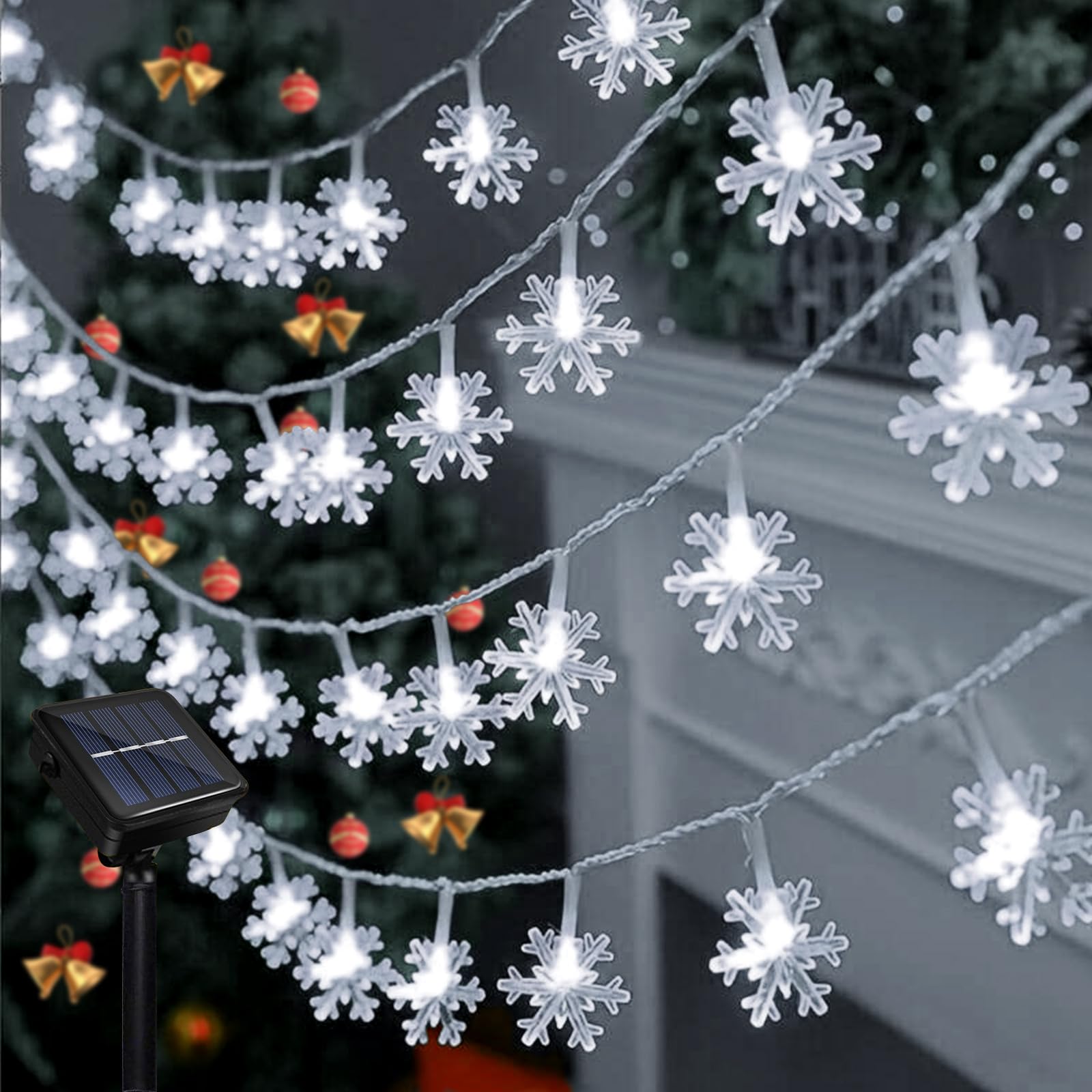 Micacorn Solar String Light Garden Christmas Lights Snowflake Lights Solar Powered 39ft 8 Modes 100 LEDs Waterproof Solar Christmas Fairy Lights for Outdoor Wedding Party Christmas Decorations