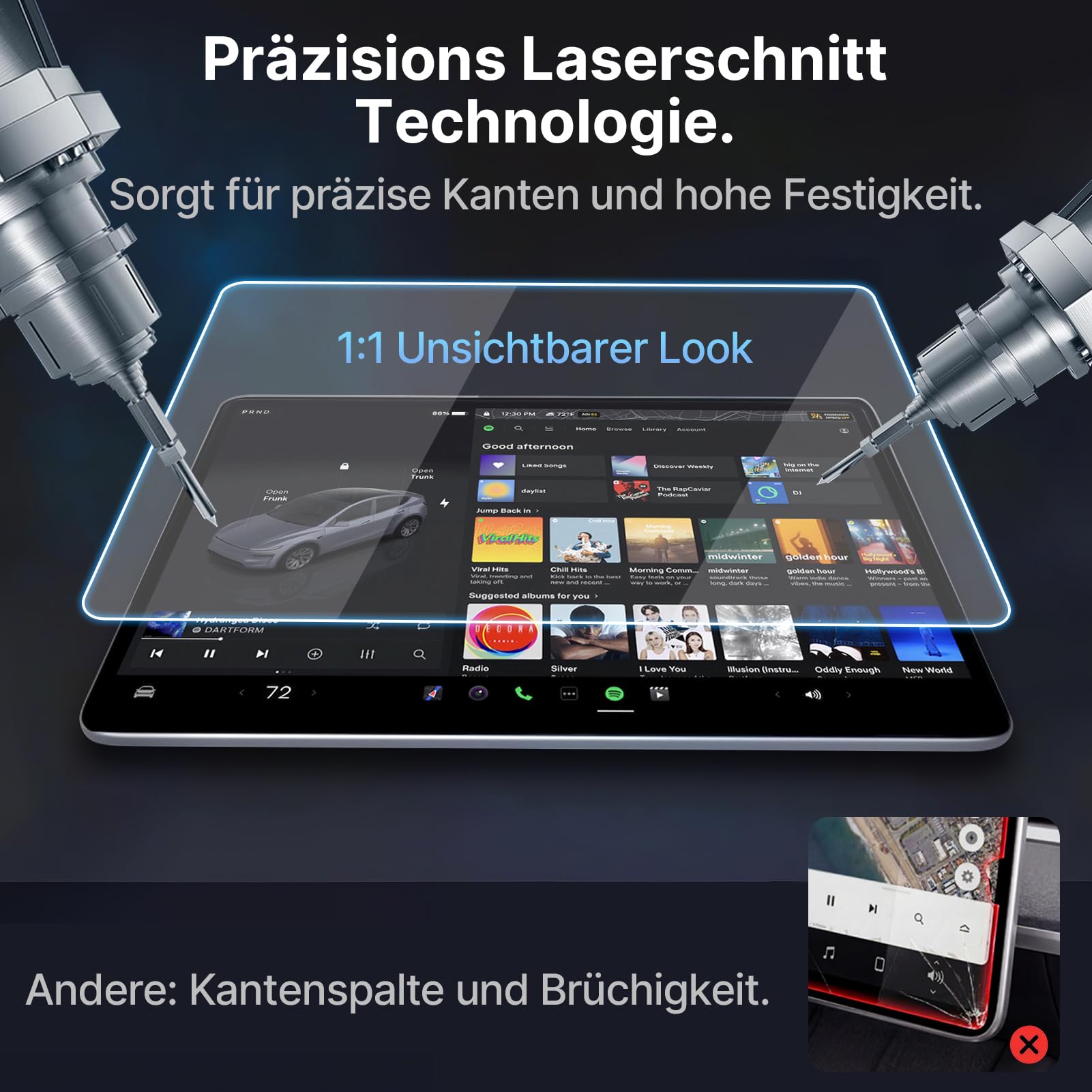 16 Zoll Displayschutzfolie für Tesla Model Y Juniper 2026 | 9H Hartglas, Anti-Fingerprint, Kratzfest, HD Mit Installationspaket