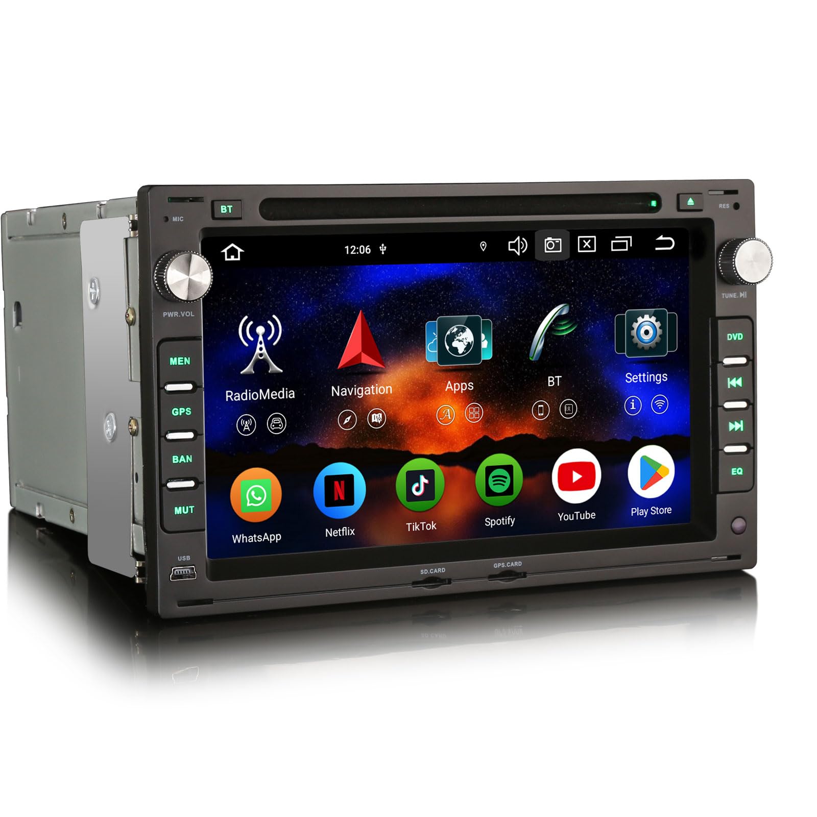 Erisin 7 Zoll 8-Kern 4GB+64GB Android 16 Autoradio Bluetooth GPS Navigation Für VW Passat B5 Golf 4 Jetta Sharan Polo T5 Skoda Octavia Superb CarPlay Android Auto DSP WiFi DAB+ RDS OBD2 Canbus CD DVD