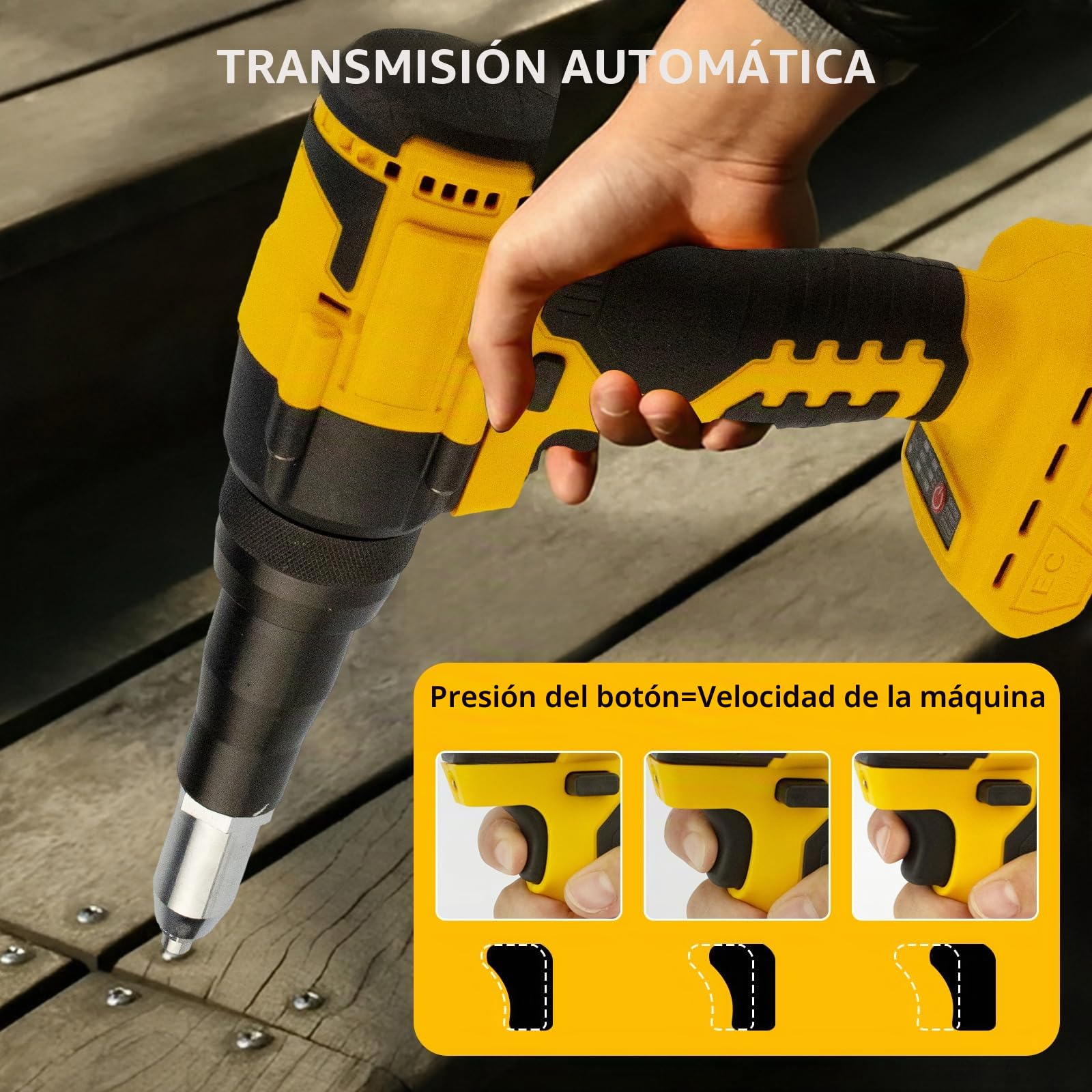 LIROPAU Pistola Remachadora Inalámbrica Compatible con Batería Dewalt 20V, Kit de Pistola Remachadora Automática Portátil de 0,6 cm, 3/16", 5/32", con Luz LED, 20 Remaches, 3 Adaptadores y Guantes