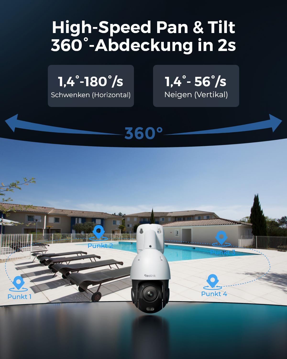 Reolink 4K 8MP UHD PTZ Outdoor Überwachungskamera PoE mit 5X 3D optischem Zoom, Auto-Tracking, Farbnachtsicht, smarte Personen-/Fahrzeug-/Tier-Erkennung, Zwei-Wege-Audio, 24/7 Aufzeichnung, RLC-823S1